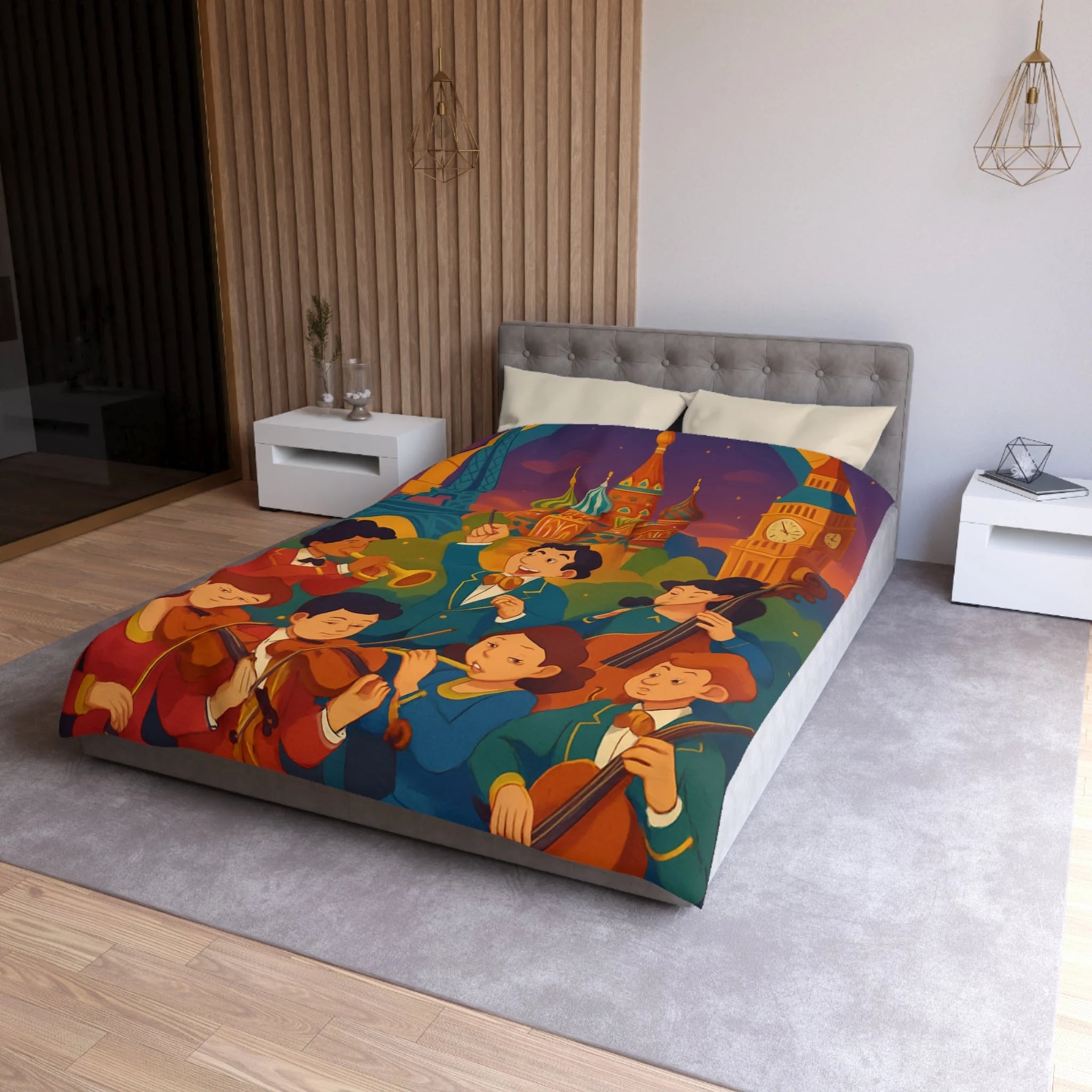 Housse de Couette Microfibre Motif Créatif Original Style Contemporain Chambre Élégante