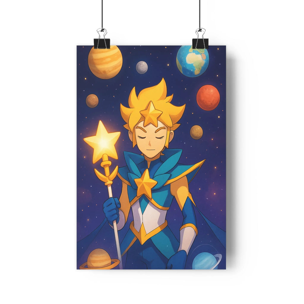Poster décoratif cartoon bleu or mystique féerique enfant astronomie chambre magique céleste 30x46 lumineux