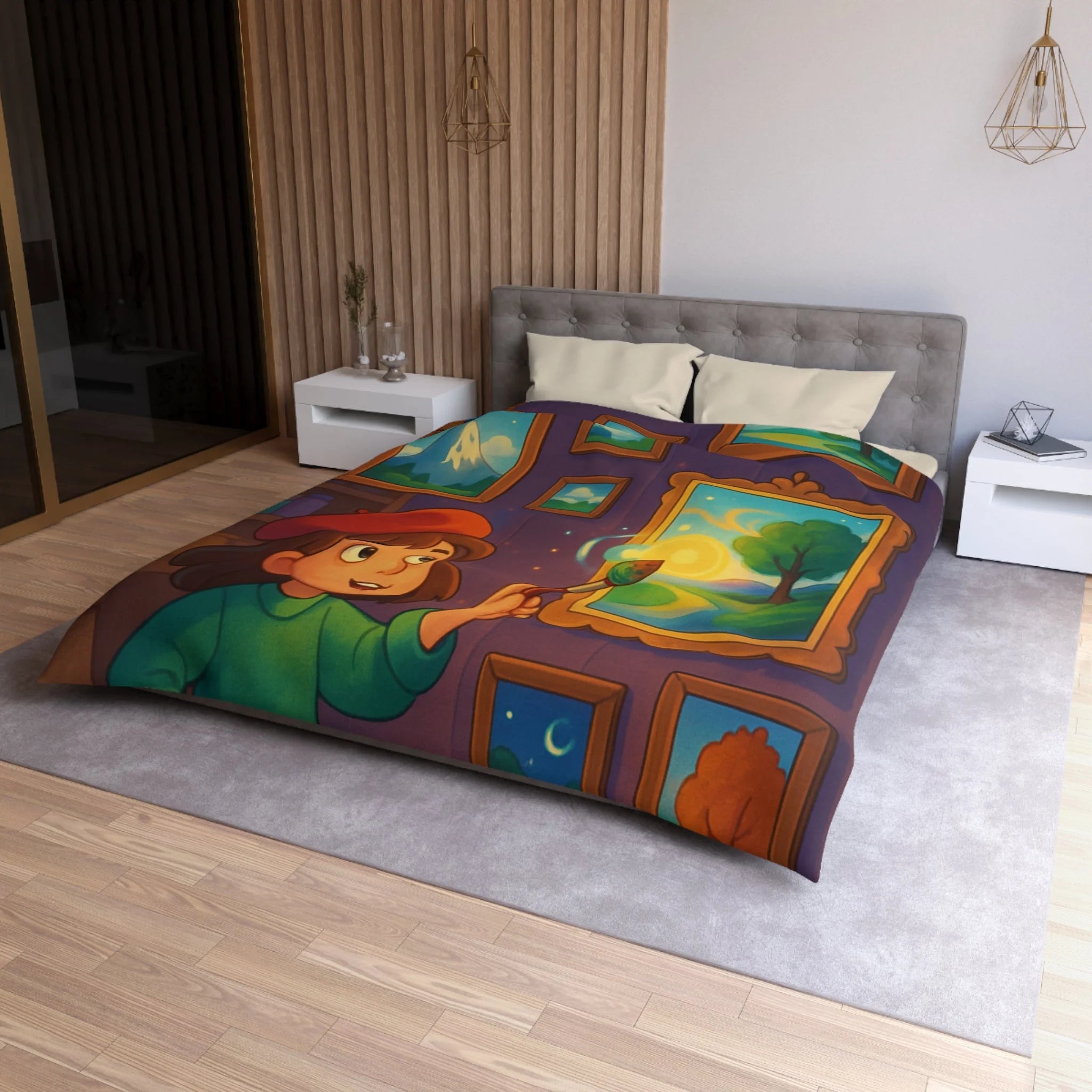 Housse de Couette Microfibre Illustration Unique Design Moderne Décoration Intérieure Raffinée