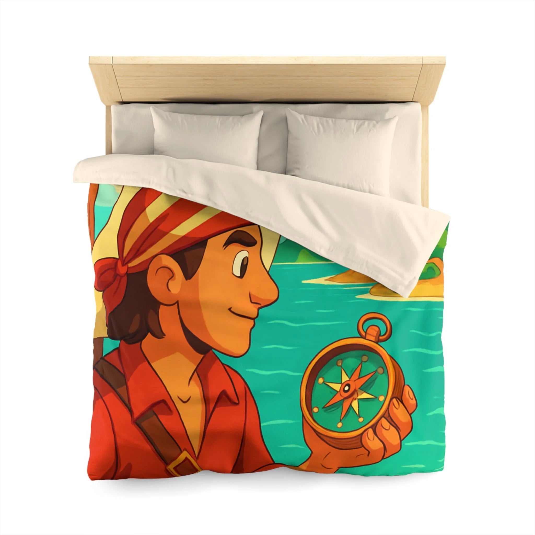 Housse de Couette Pirate Aventure avec Boussole et Trésor Île Ensoleillée
