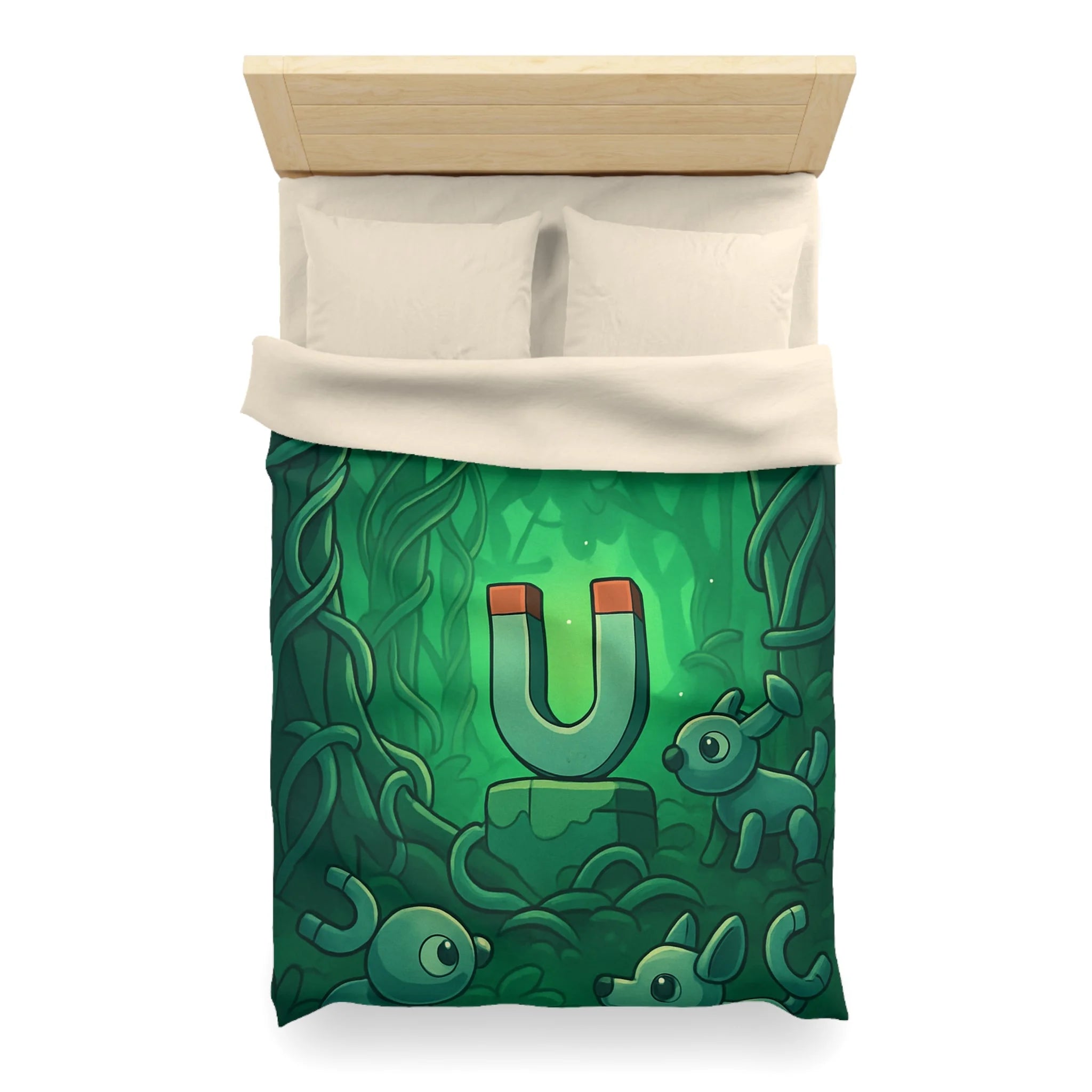 Housse de couette verte forêt magnétique animaux déco pour chambre enfants imaginative