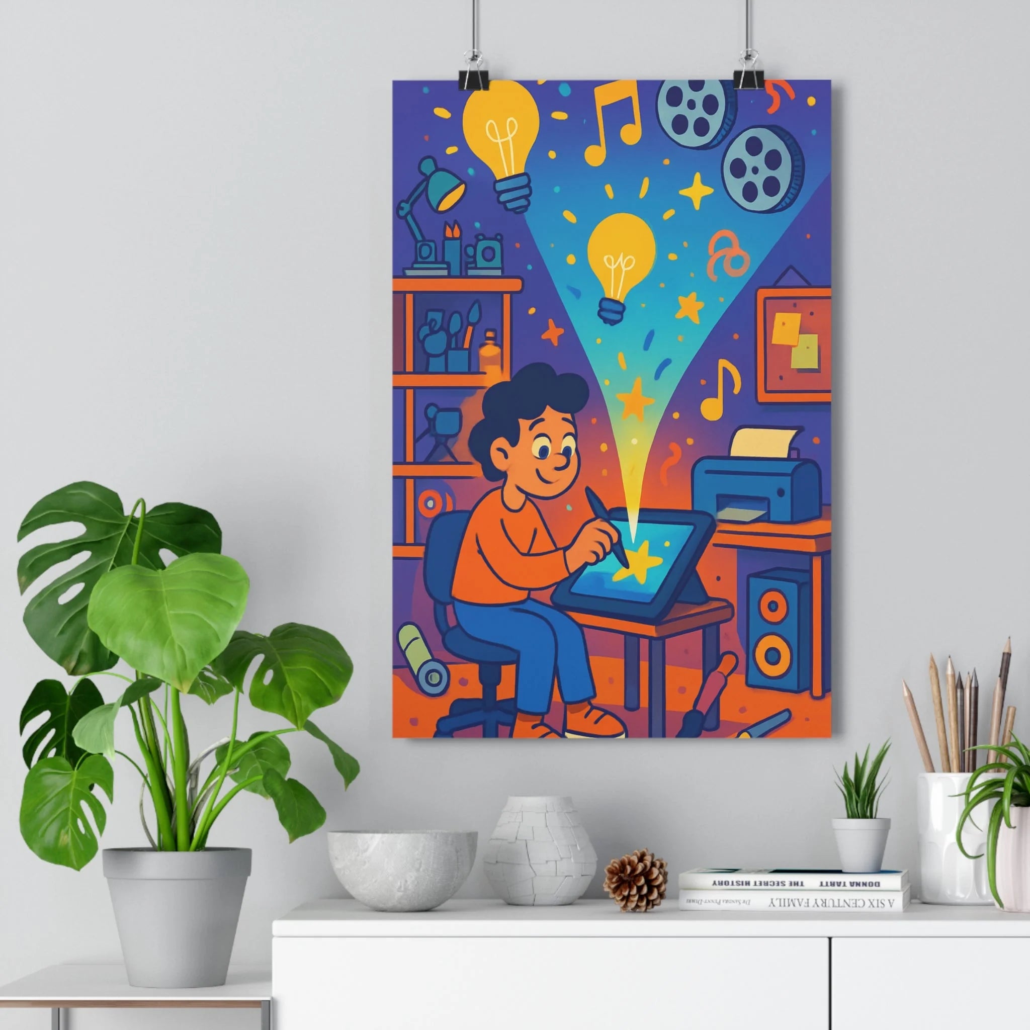 Poster décoratif créatif coloré bleu orange artistique dynamique inspirant bureau studio 30x46 moderne original