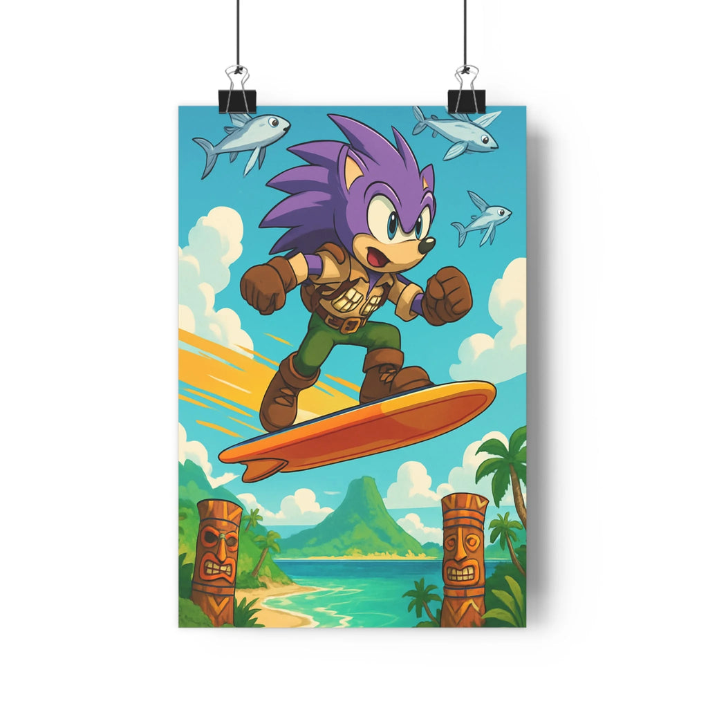 Poster décoratif cartoon exotique violet joyeux aventurier tropical enfant chambre paysage vibrant tendance décoratif