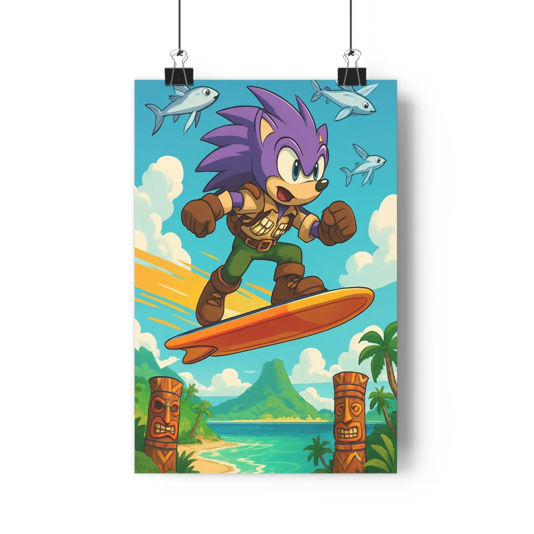 Poster décoratif cartoon exotique violet joyeux aventurier tropical enfant chambre paysage vibrant tendance décoratif