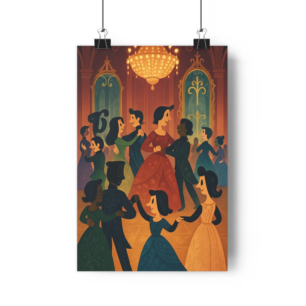 Poster décoratif danse romantique rouge bleu doré animé joyeux salon chambre élégant vibrant fantaisiste