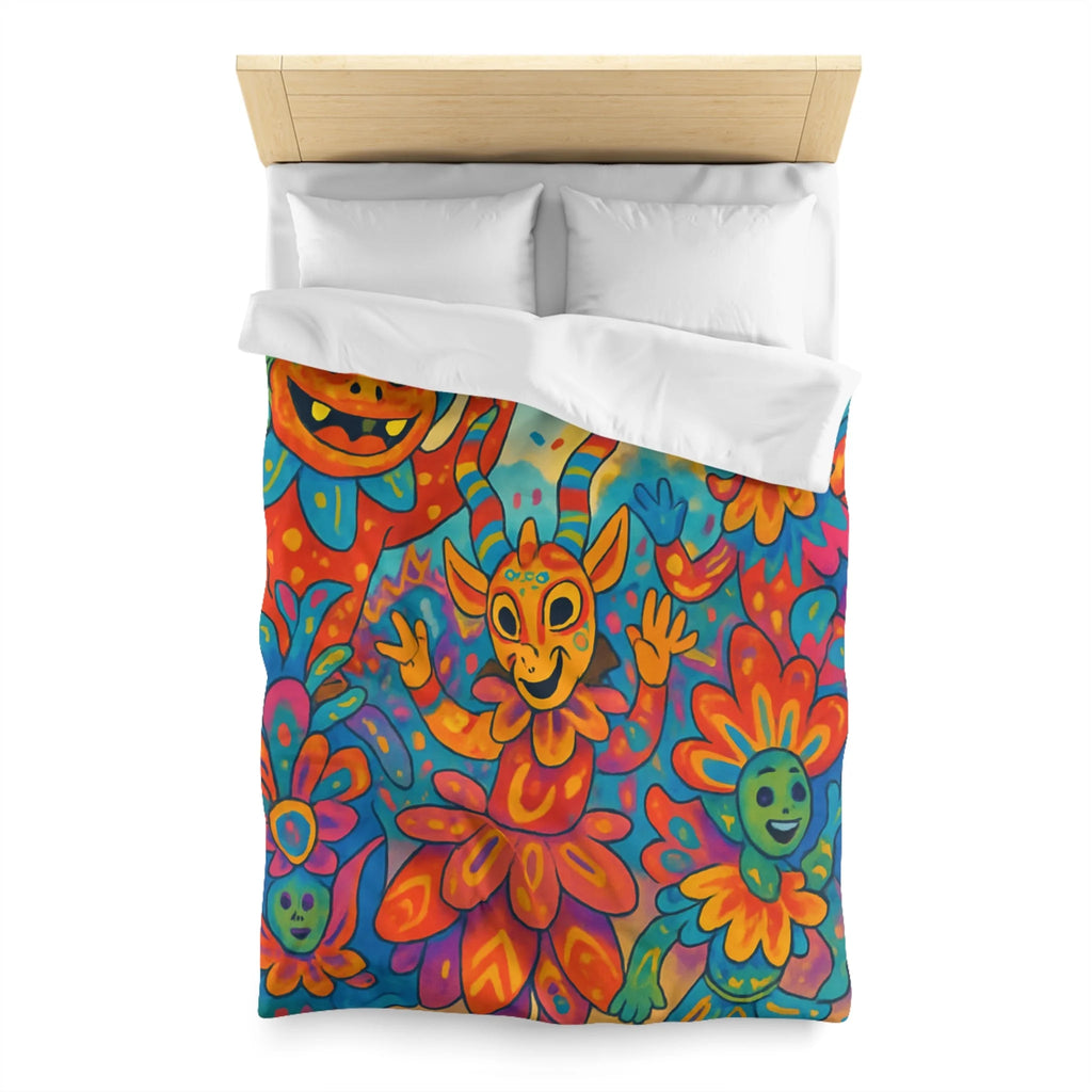 Housse de Couette Multicolore avec Motifs de Carnaval et Masques Fantaisistes Féeriques