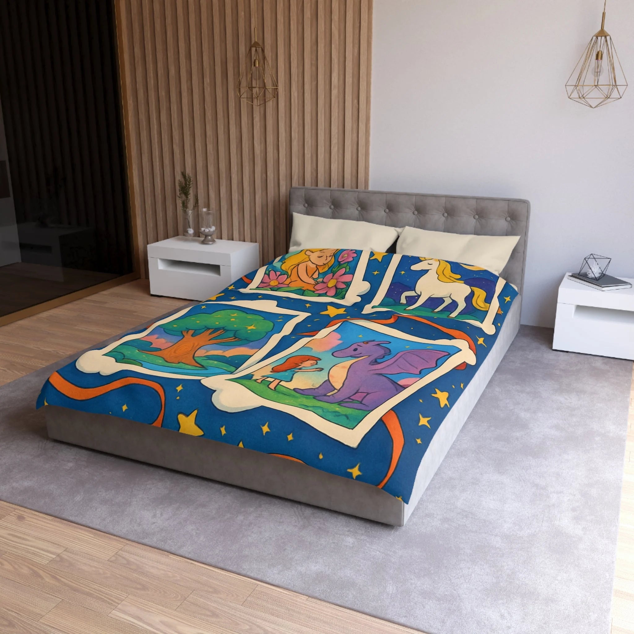 Housse de Couette Microfibre Illustration Unique Design Moderne Décoration Intérieure Raffinée