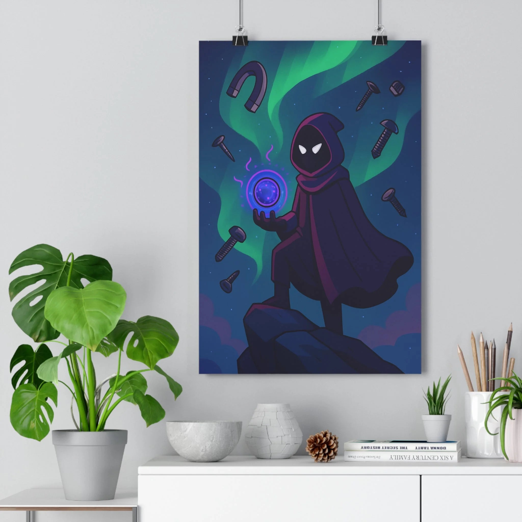Poster décoratif mystique vert bleu étoilé mystérieux salon chambre moderne ambiance magique design tendance