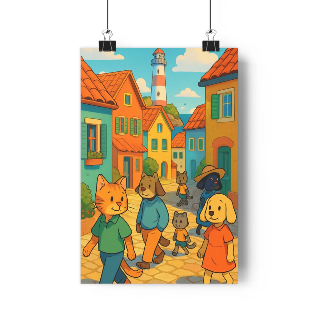 Poster décoratif cartoon chats chiens couleurs pastel joyeux salon chambre enfant design apaisant qualité