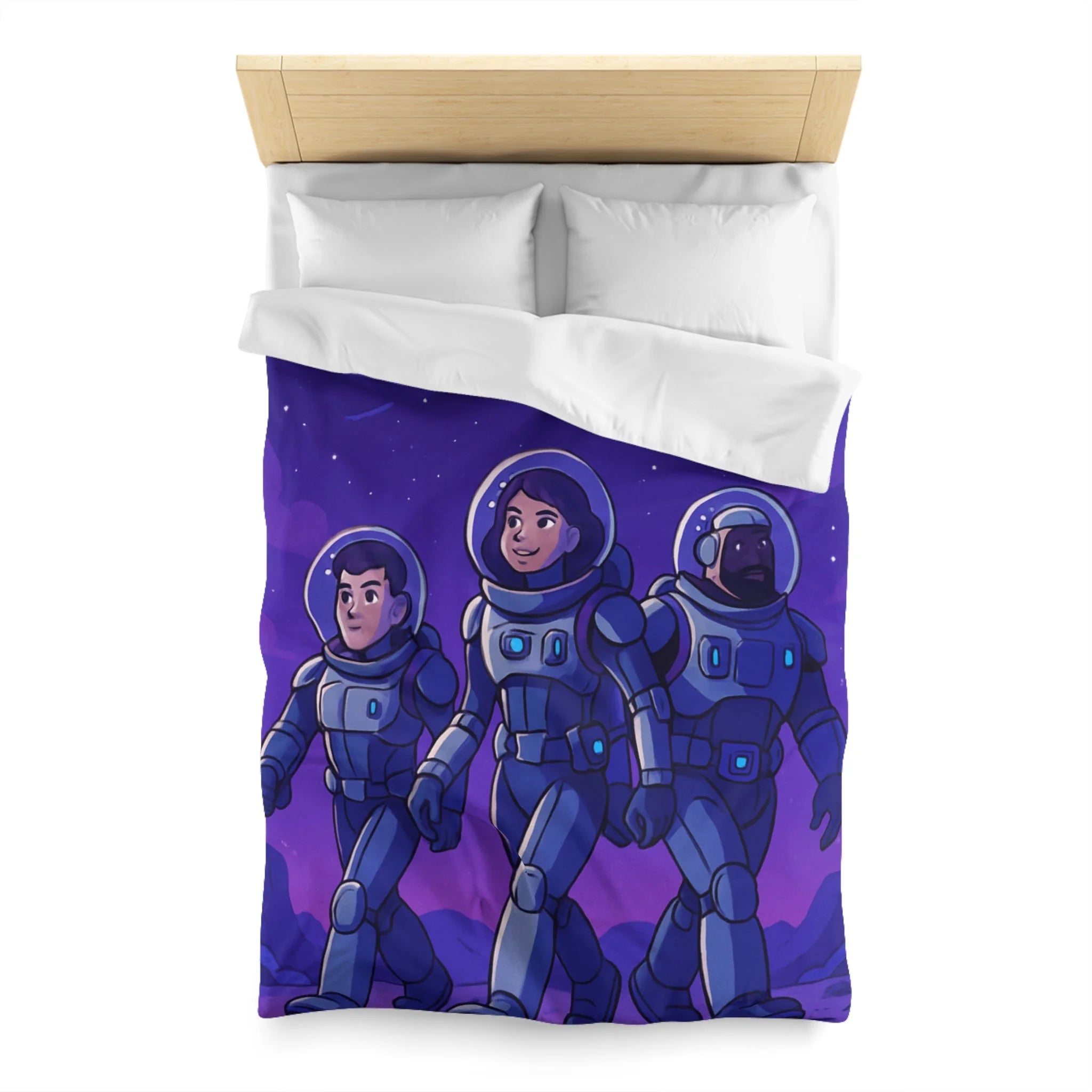Housse de Couette Spatiale avec Astronautes, Vaisseaux et Étoiles sur Fond Violet