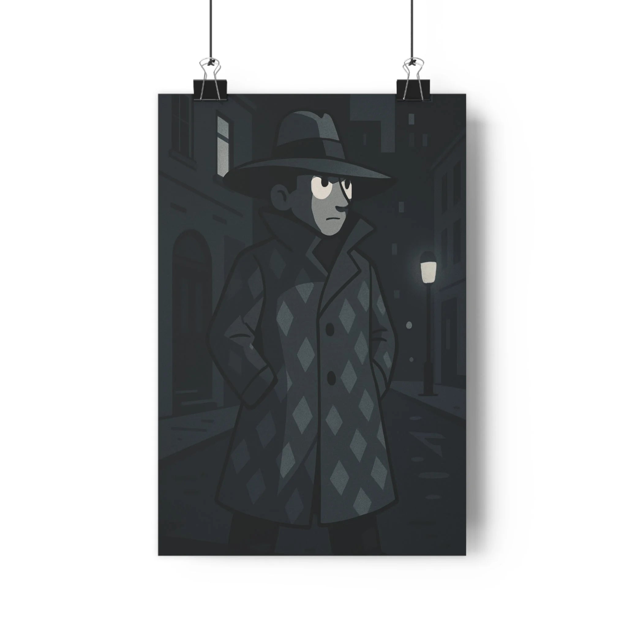 Poster décoratif urbain illustration mystérieuse noir blanc cartoon salon chambre bureau moderne élégant sophistiqué