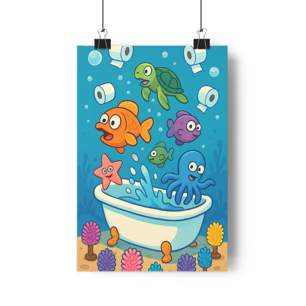 Poster décoratif marin coloré bleu orange joyeux chambre enfant fantaisie animaux original humoristique tendance