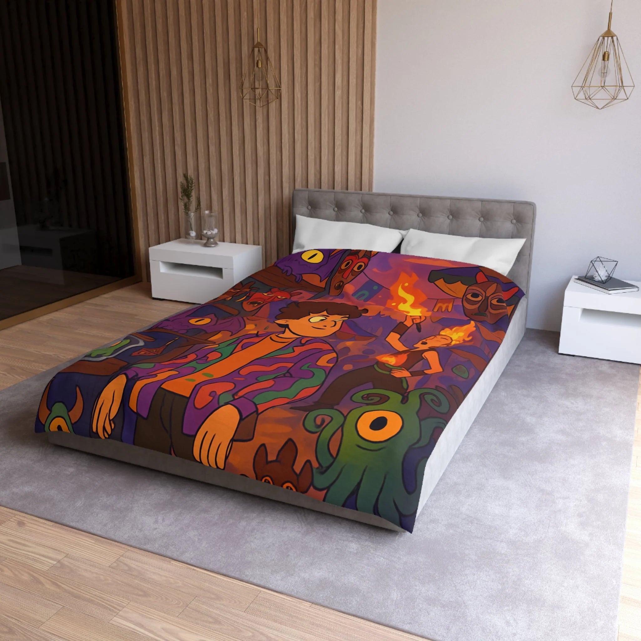 Housse de couette pour chambre enfants avec créatures mystiques et ambiance nocturne illustrée