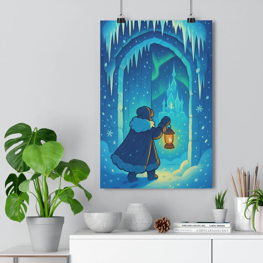Poster décoratif anime hivernal bleu blanc mystique féerique chambre salon bureau lumineux qualité premium