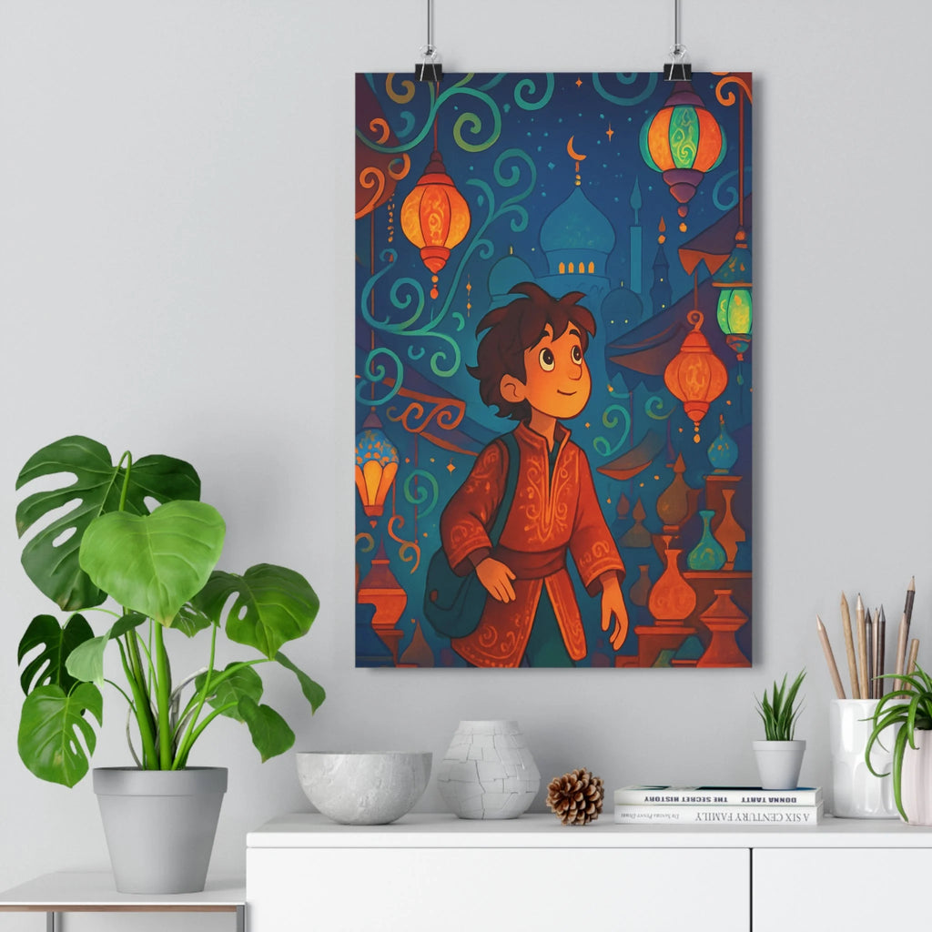 Poster décoratif rêve motifs orientaux lumineux bleu orange chambre salon ambiance magique qualité qualité