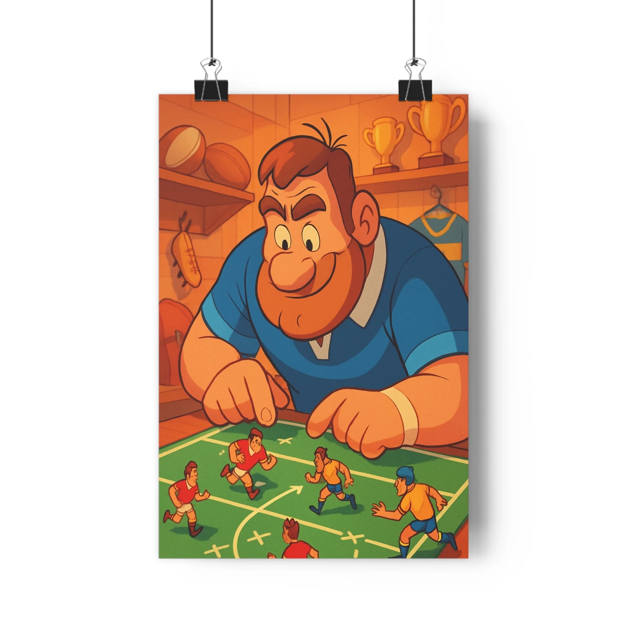 Poster décoratif cartoon rugby stratégie joyeux chaleureux salon bureau enfant ambiance sportive dynamique qualité