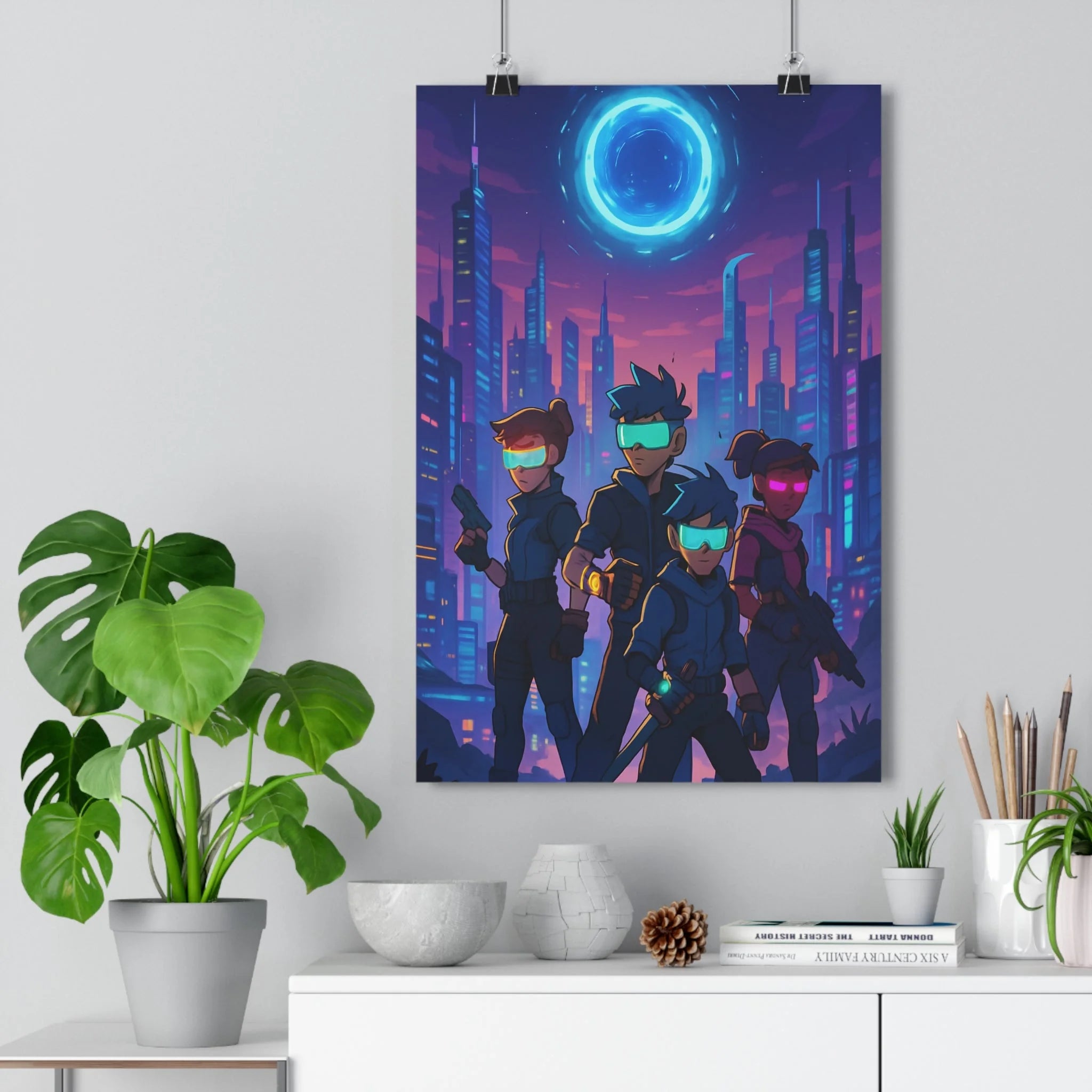 Poster décoratif futuriste anime sciencefiction violet rouge mystique salon bureau moderne ambiance action qualité