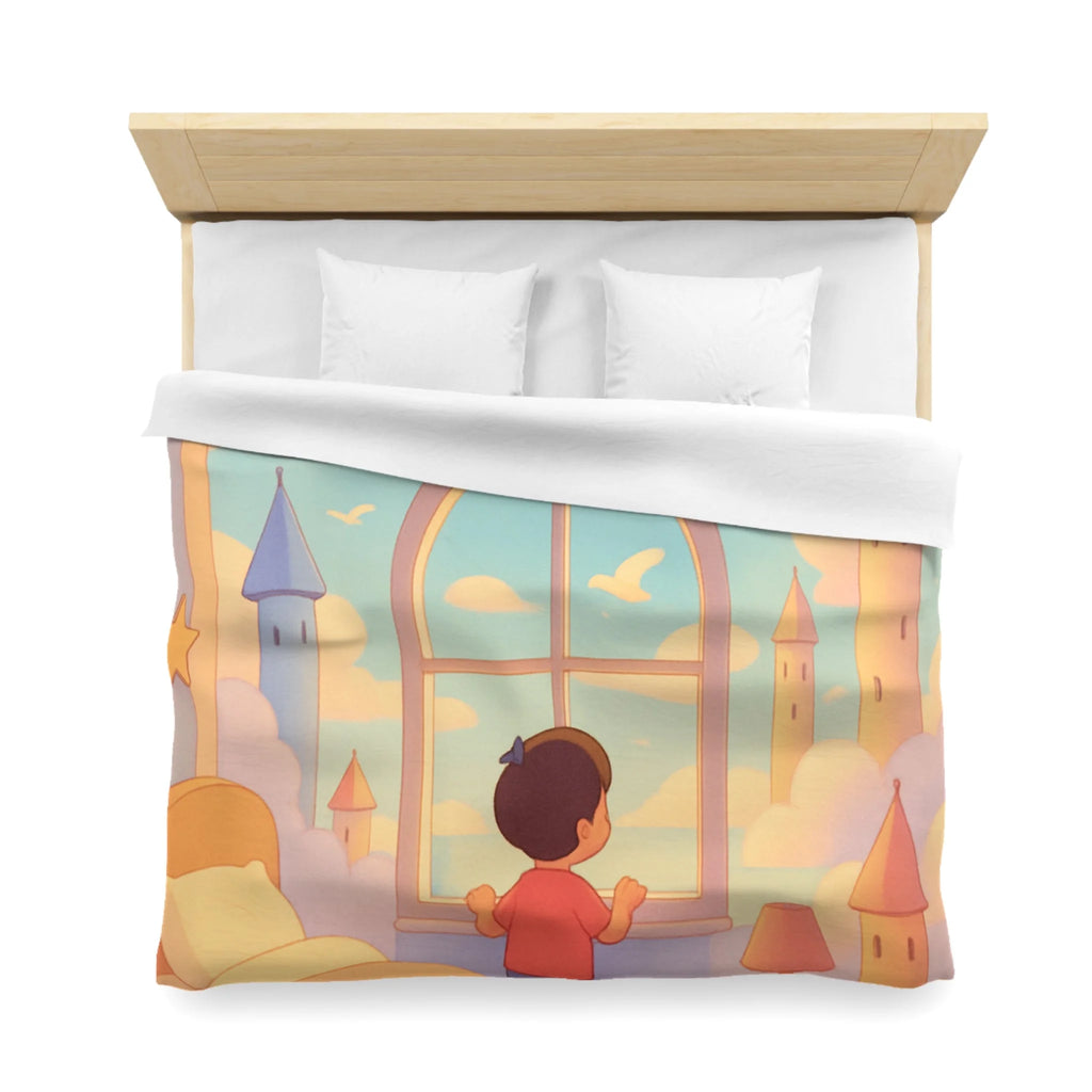 Housse de couette rêveuse enfantine avec nuages, dirigeables et oiseaux volants paisibles