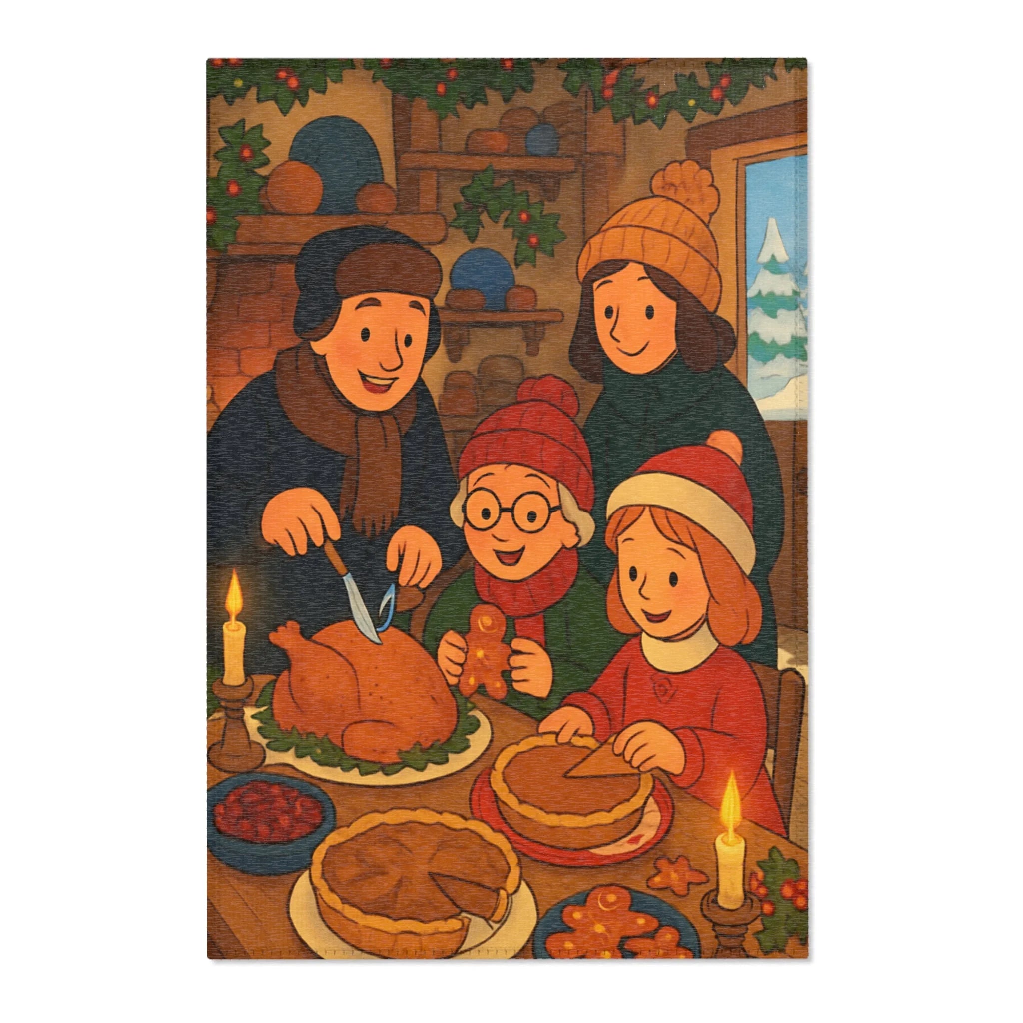 Tapis Décoratif Confortable Évoquant Chaleur Familiale Hivernale pour Intérieur Accueillant