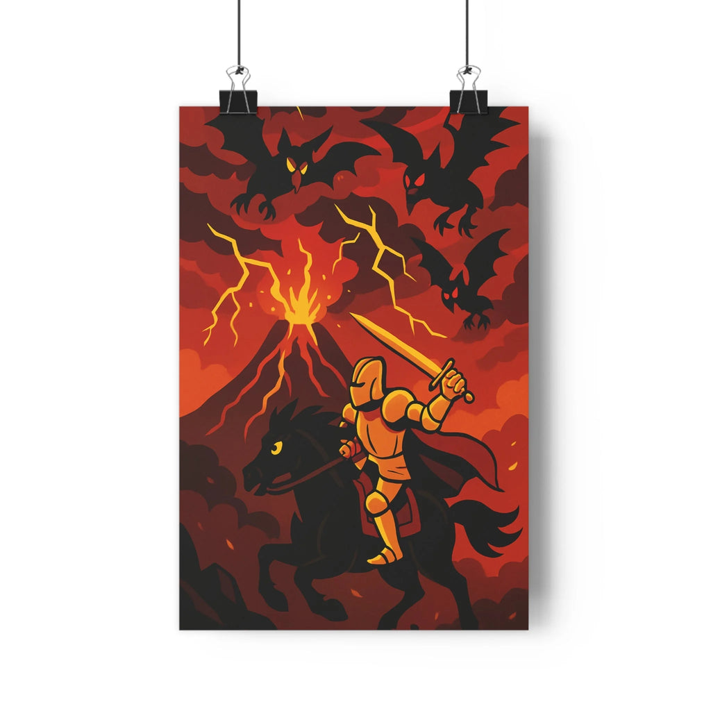 Poster décoratif chevalier épique cartoon rouge jaune intense salon chambre aventure créatif mural qualité