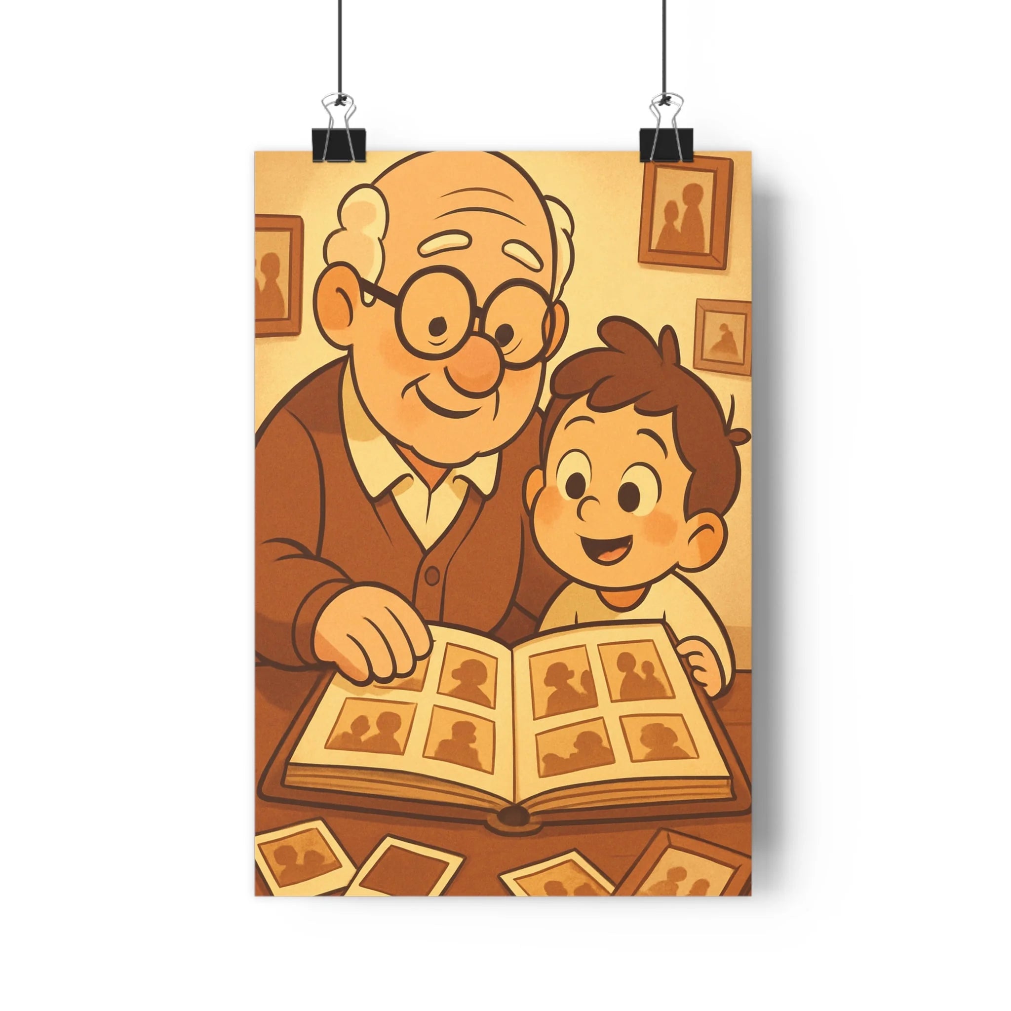 Poster décoratif vintage brun beige nostalgique joyeux salon chambre famille chaleureux rétro cartoon ambiance