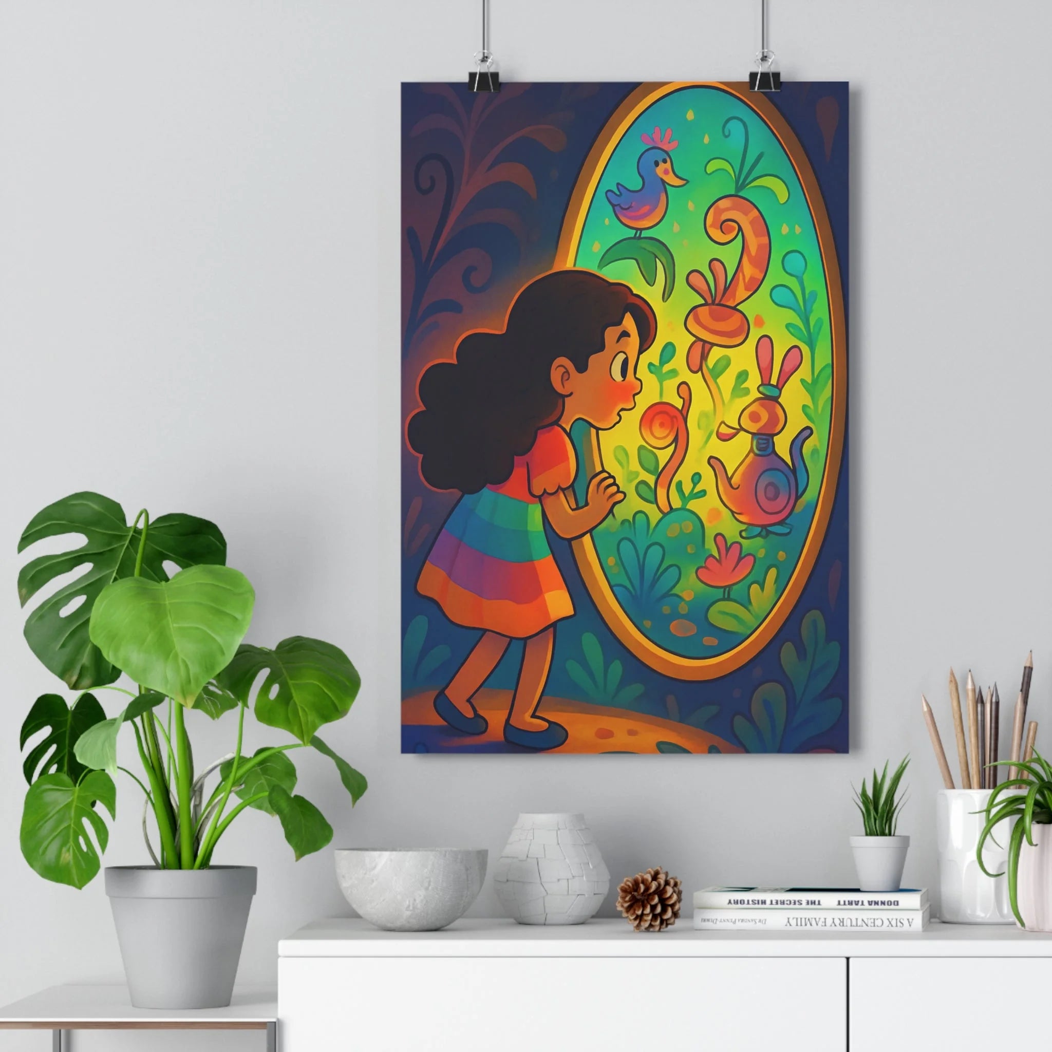 Poster décoratif multicolore cartoon mystique aventure enfant chambre salon nature magique vibrant rêveur fascinant