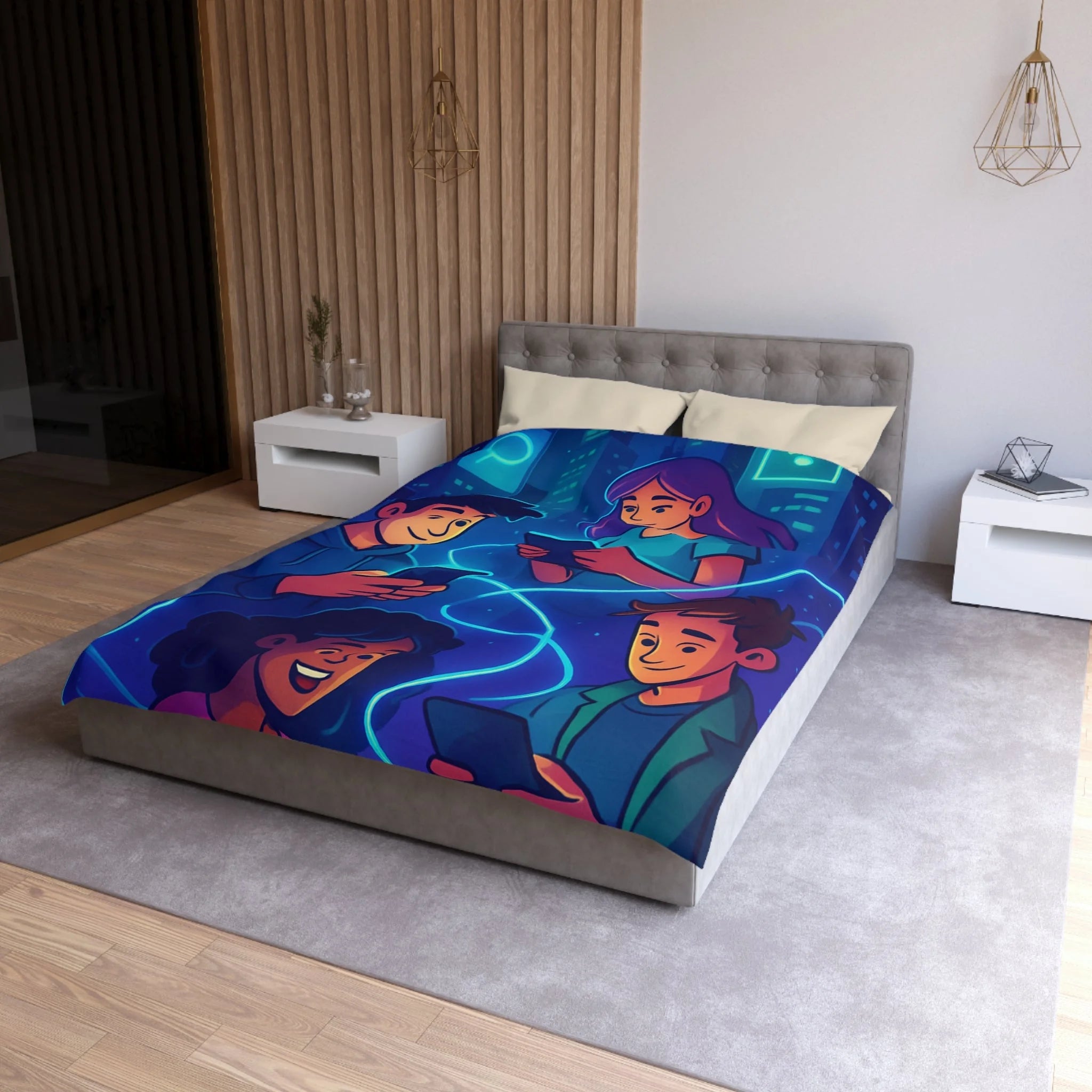 Housse de couette numérique moderne avec design connecté et technologie urbaine futuriste