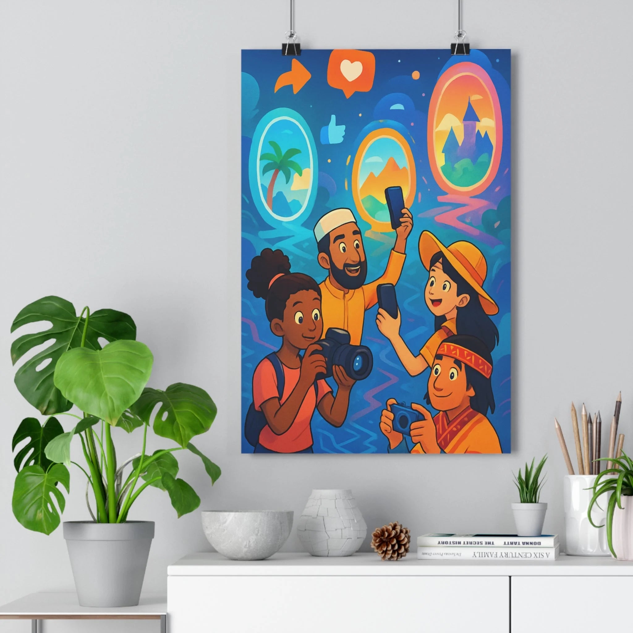 Poster décoratif aventure animé coloré dynamique joyeux smartphone appareil photo salon chambre bureau numérique