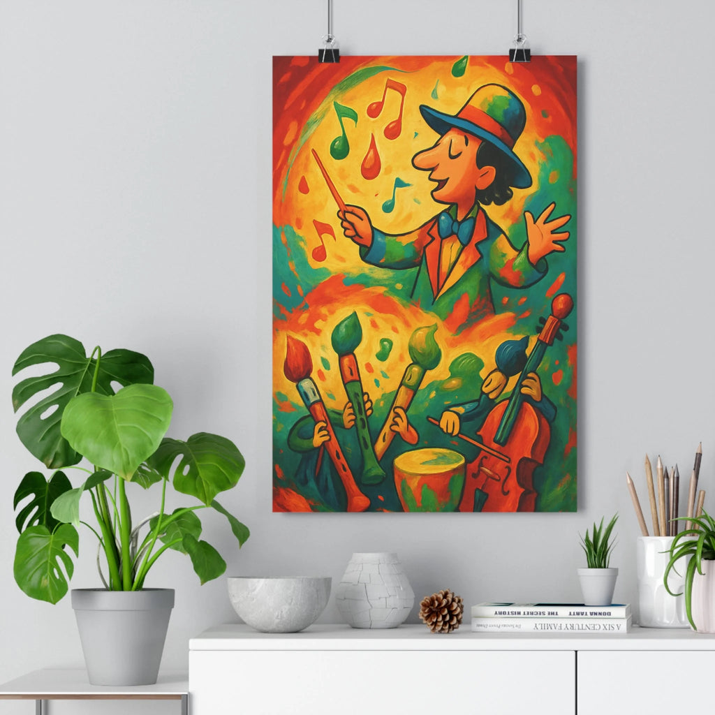 Poster décoratif dessin animé musical joyeux orange vert bleu salon chambre dynamique enfant qualité