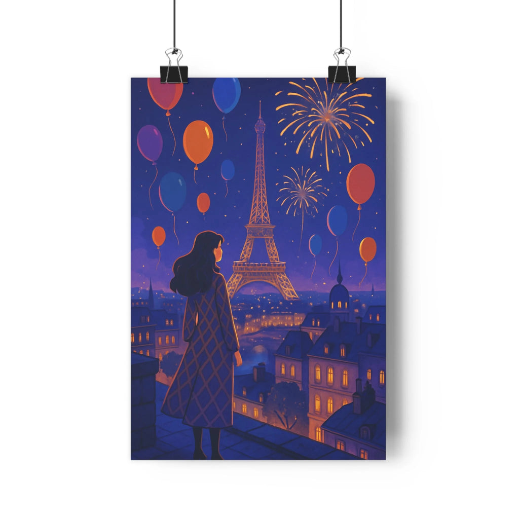 Poster décoratif Paris nocturne bleu orange moderne urbain salon chambre ambiance festive art contemporain