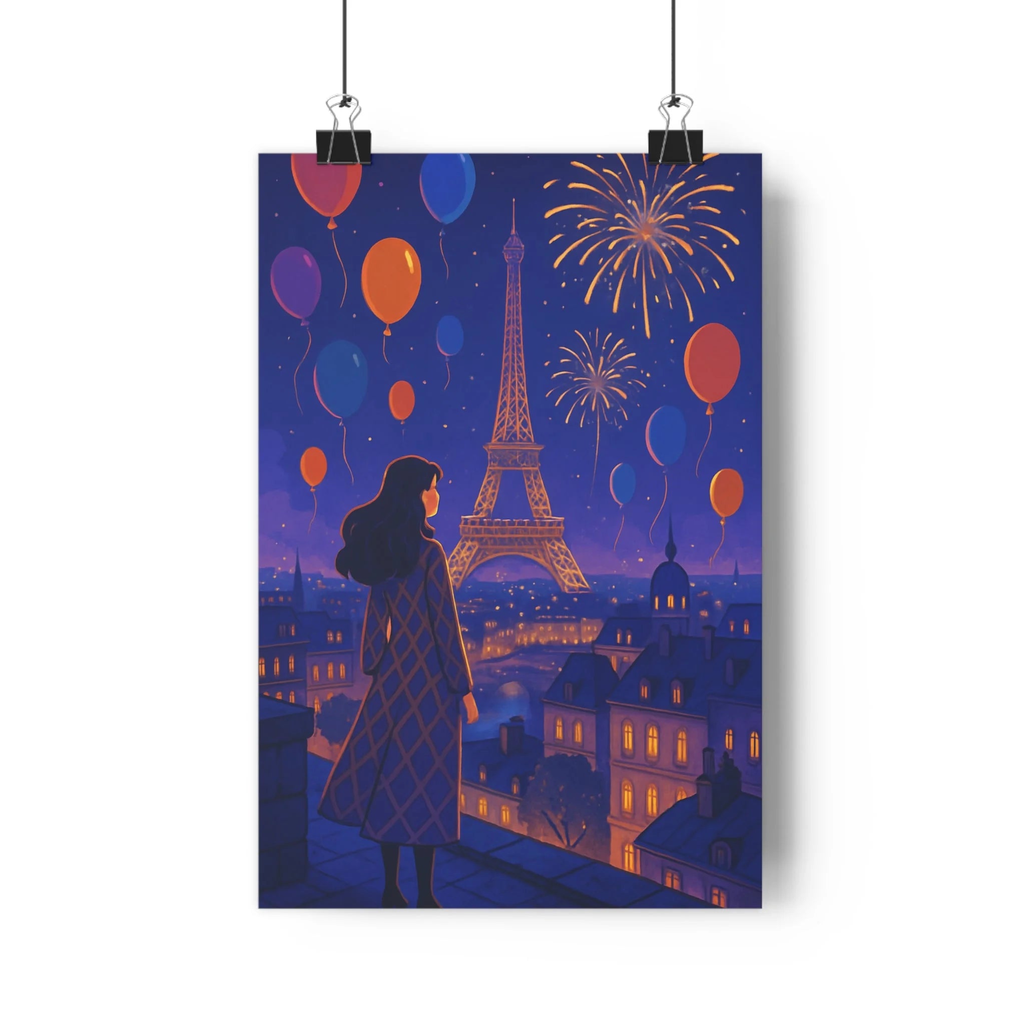 Poster décoratif Paris nocturne bleu orange moderne urbain salon chambre ambiance festive art contemporain