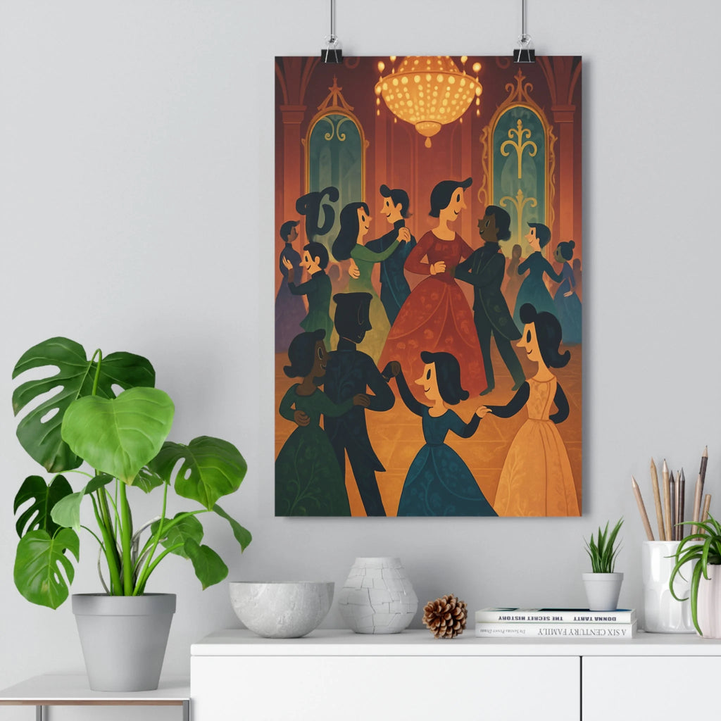 Poster décoratif danse romantique rouge bleu doré animé joyeux salon chambre élégant vibrant fantaisiste