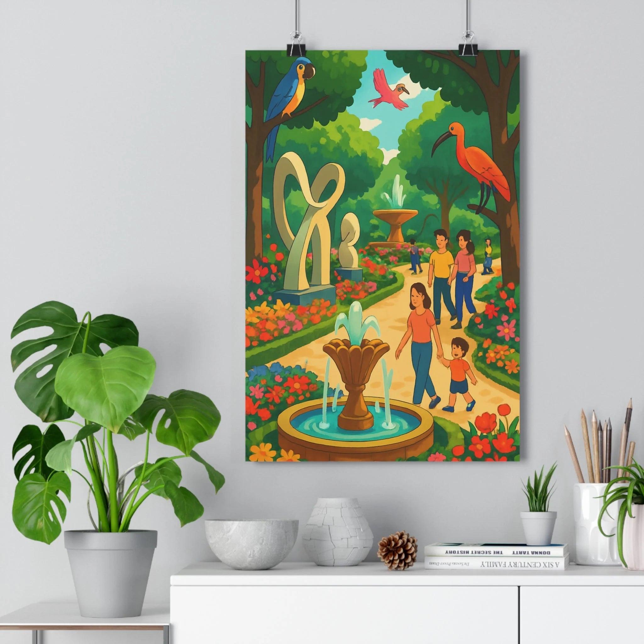 Poster décoratif jardin enchanteur coloré exotique nature vibrant salon chambre ambiance magique élégant qualité