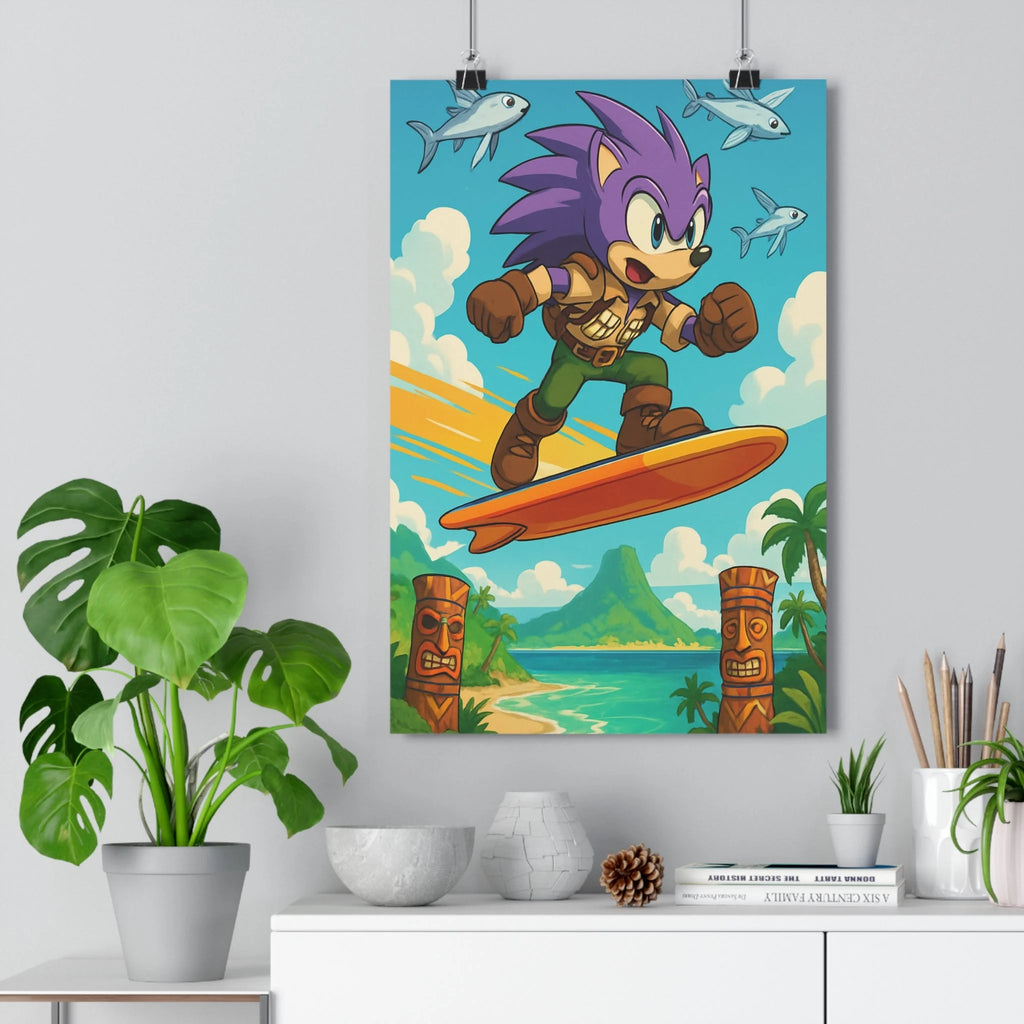Poster décoratif cartoon exotique violet joyeux aventurier tropical enfant chambre paysage vibrant tendance décoratif
