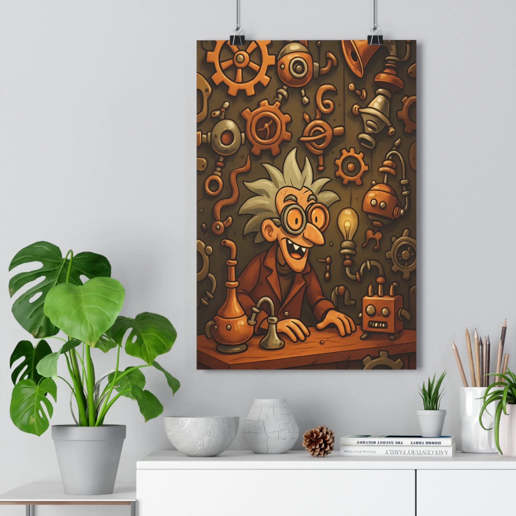 Poster décoratif rétrofuturiste steampunk chaud cuivré inventeur excentrique bureau chambre vintage 30x46 cm qualité