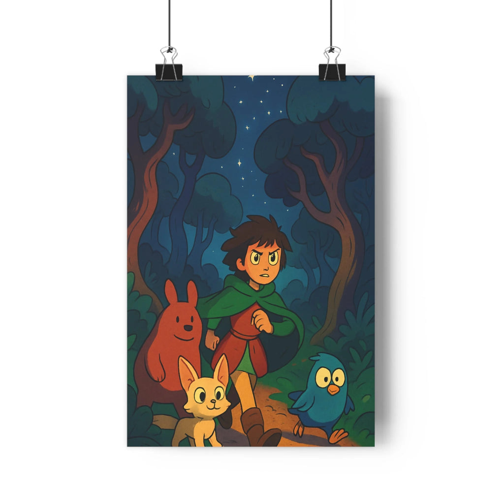 Poster décoratif cartoon vert bleu mystique aventure enfant forêt magique chambre tendance captivant élégant