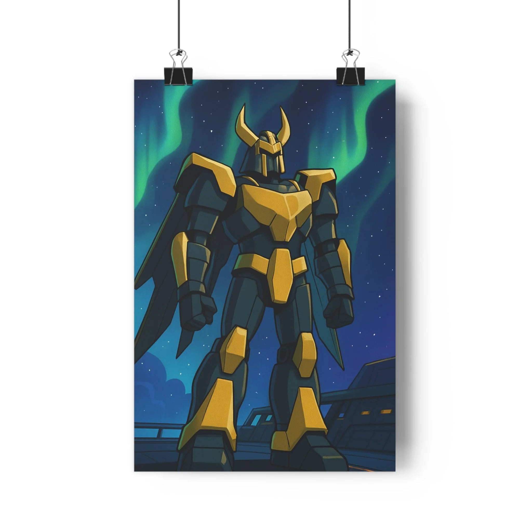 Poster décoratif anime robot géant doré métallique futuriste mystique chambre bureau ambiance étoilée 30x46