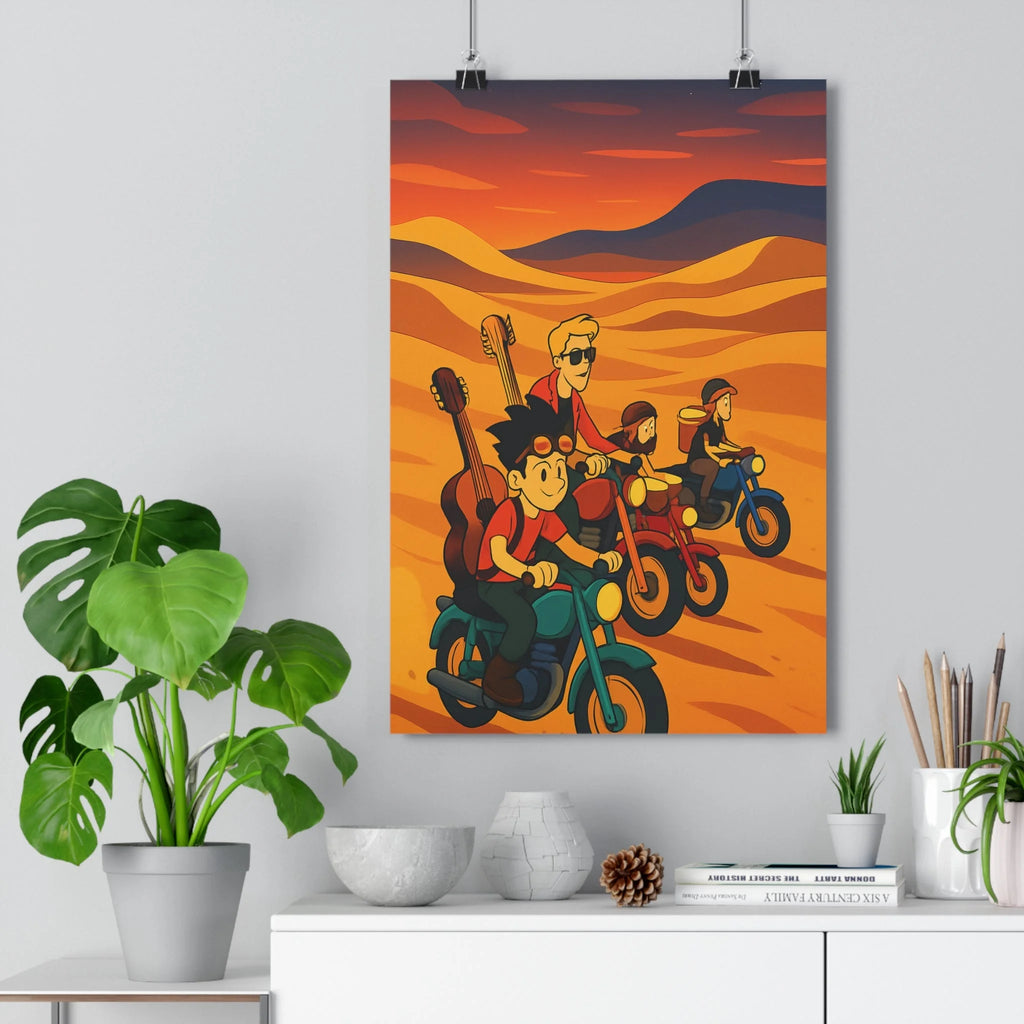 Poster décoratif cartoon orange jaune aventure désert chambre salon dynamisme musique 30x46 moderne vibrant