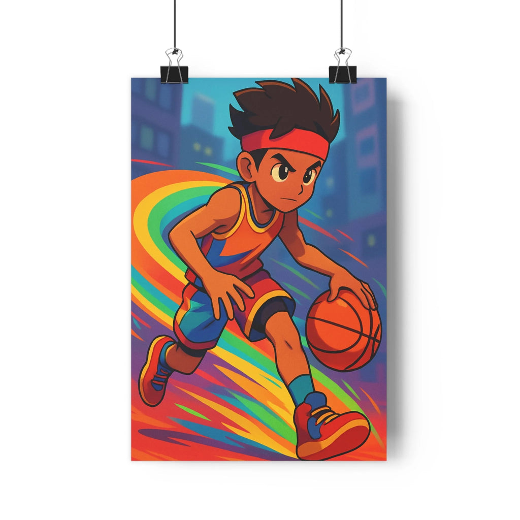 Poster décoratif basketball moderne rouge bleu jaune dynamique chambre salon vibrant sportif intense urbain