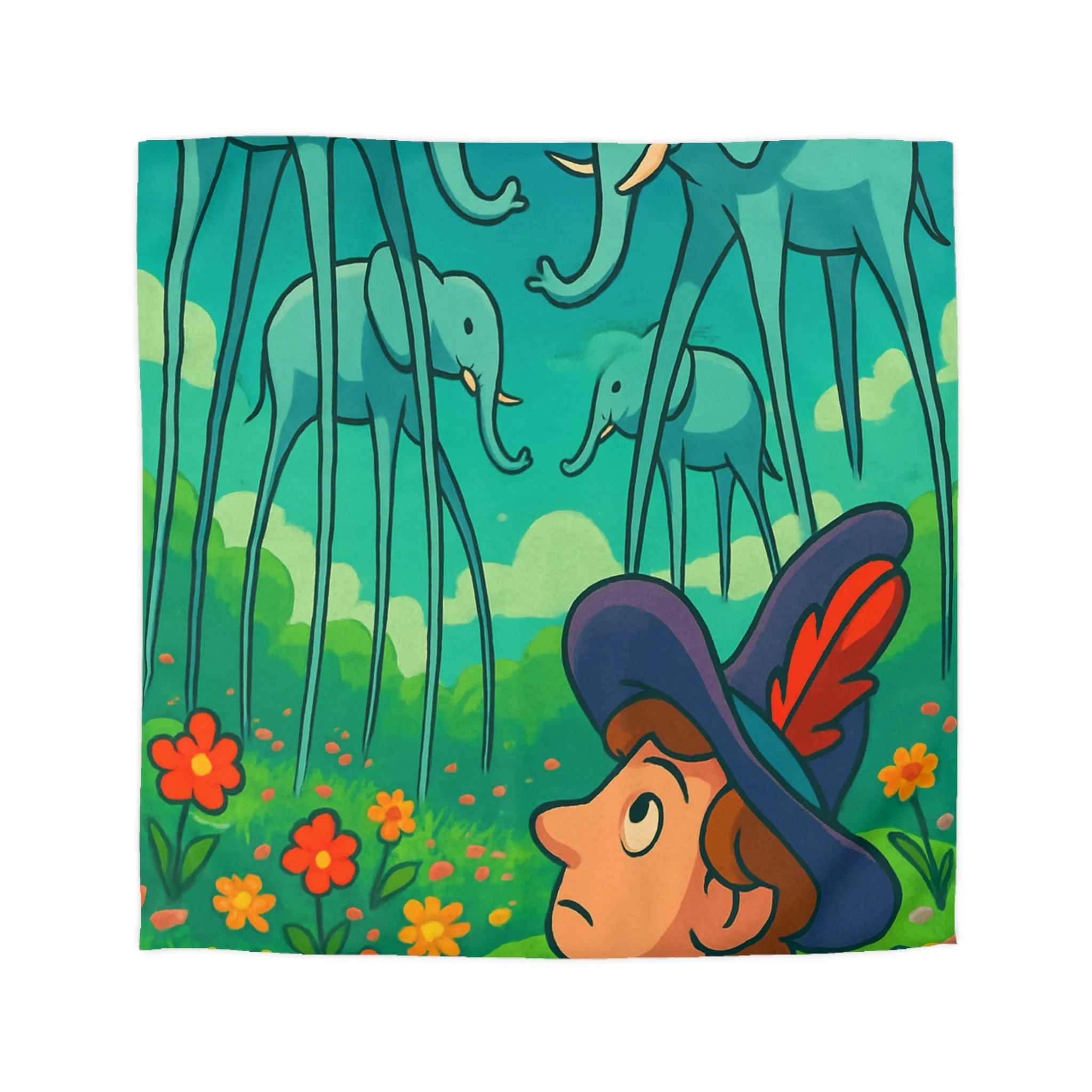 Housse de couette thème surréaliste éléphants géants couleur vive pour chambre artistique