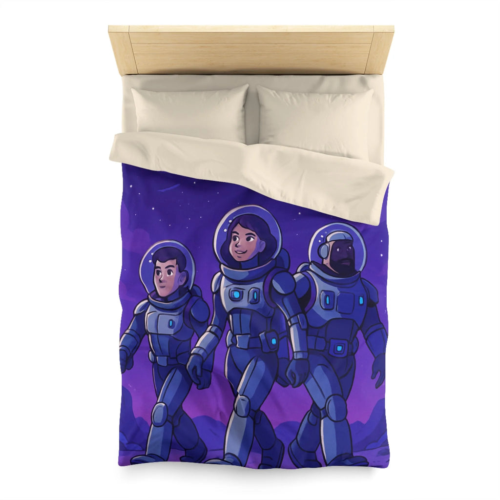 Housse de Couette Spatiale avec Astronautes, Vaisseaux et Étoiles sur Fond Violet