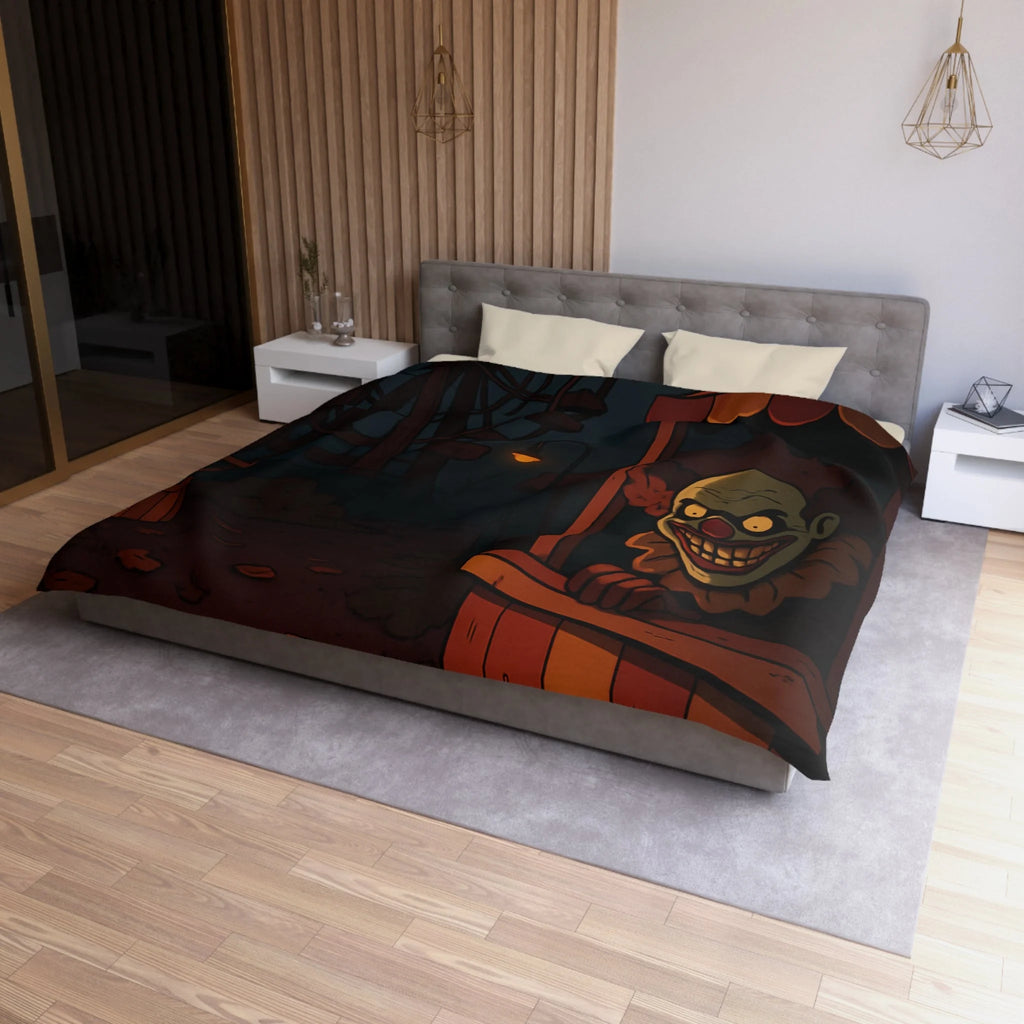 Housse de couette terrifiante avec clown sinistre et grande roue inquiétante la nuit