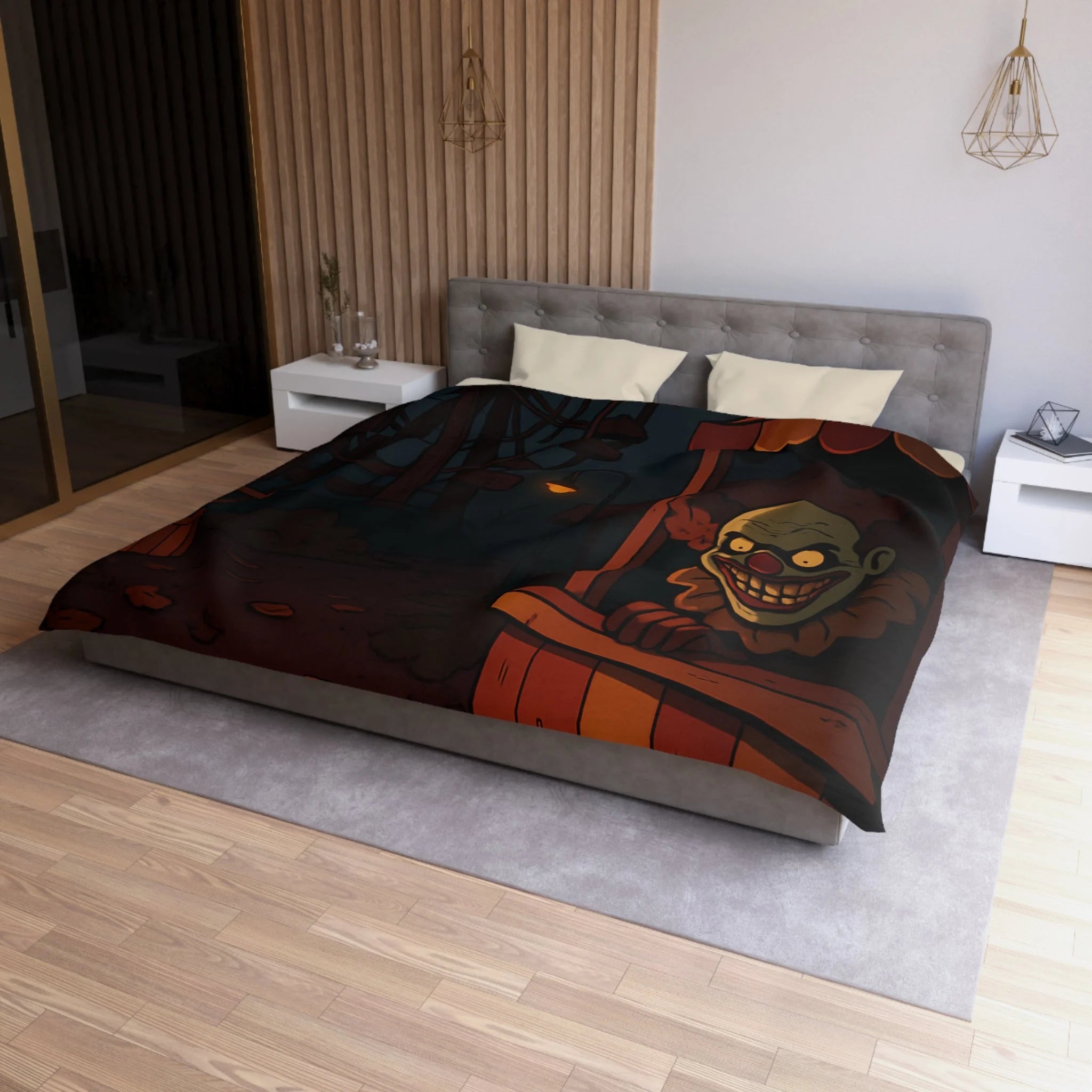 Housse de couette terrifiante avec clown sinistre et grande roue inquiétante la nuit