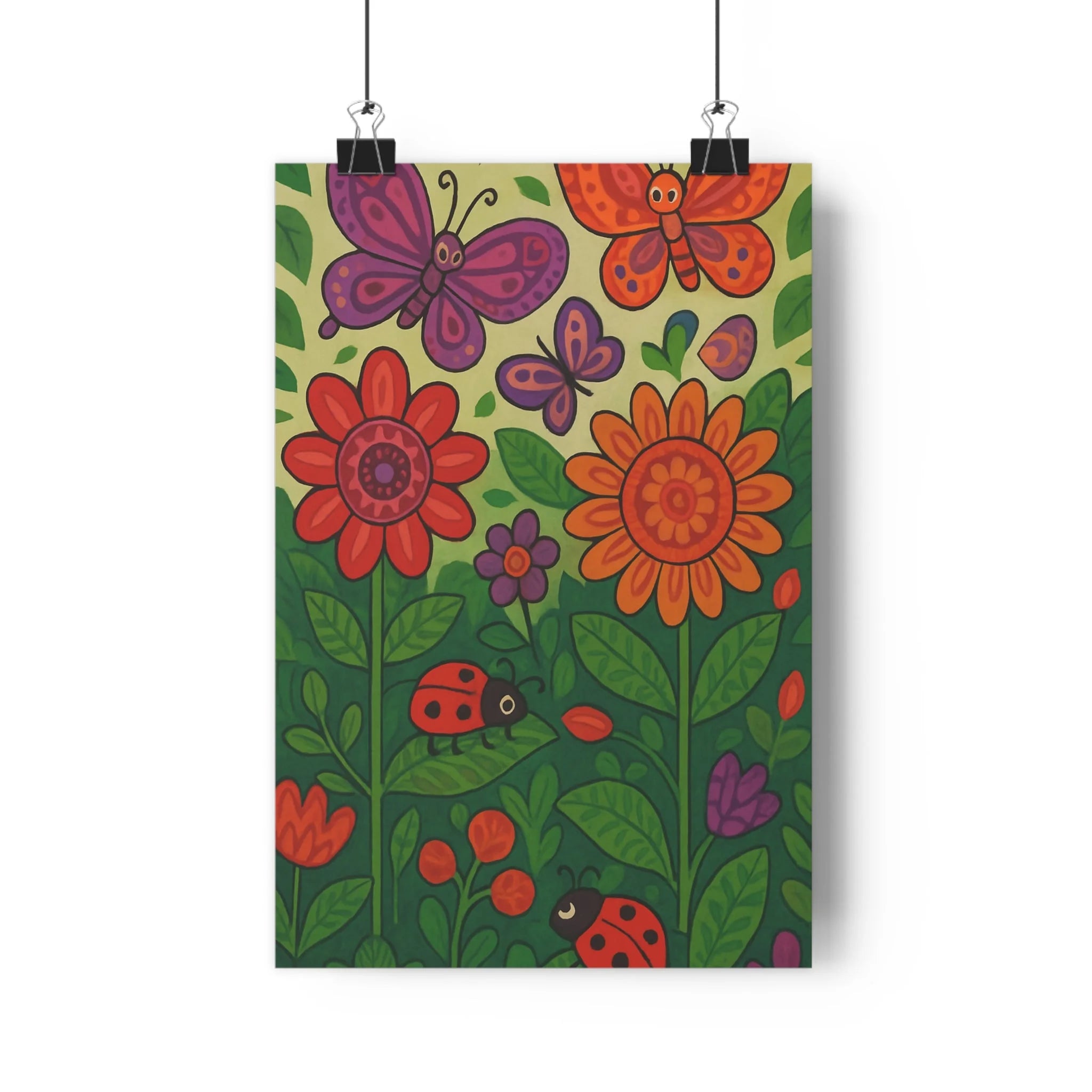 Poster décoratif enchanteur fleurs colorées papillons joyeux art nouveau animé jardin salon chambre qualité