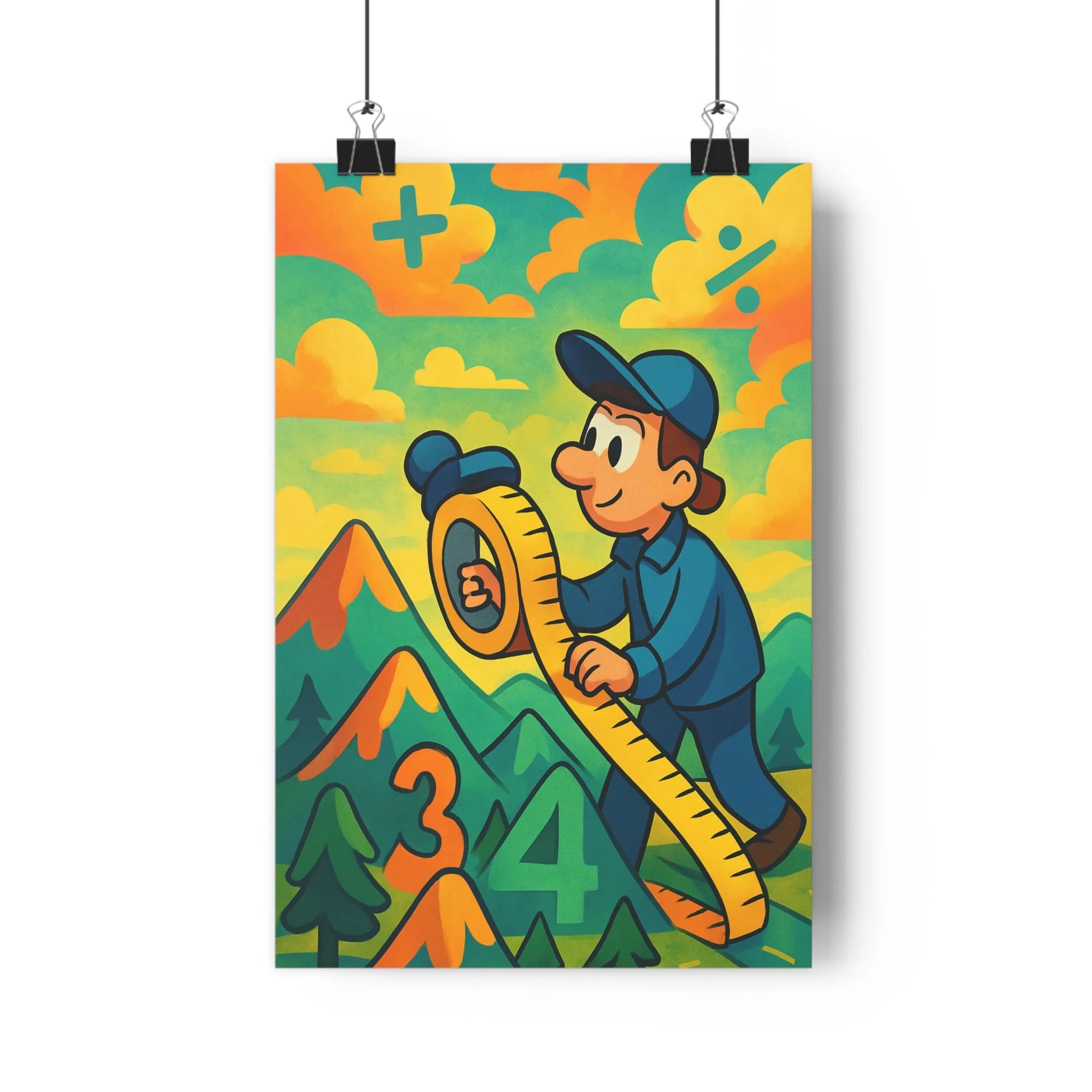Poster décoratif ludique dessin animé coloré aventure enfant chambre créatif surréaliste montagne géant chiffres