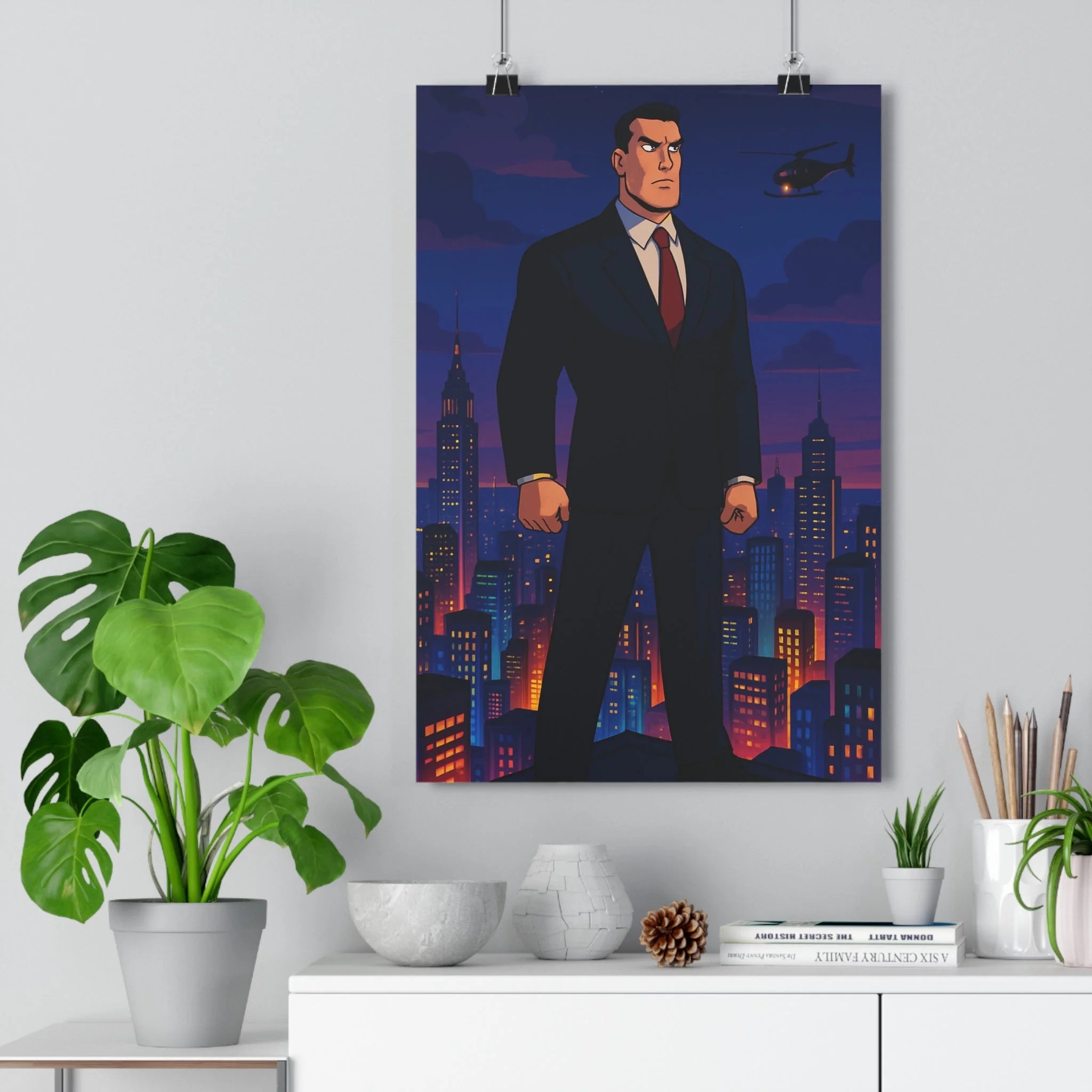 Poster décoratif graphique animé sombre bleu orange mystique bureau salon 30x46 ambiance captivante unique