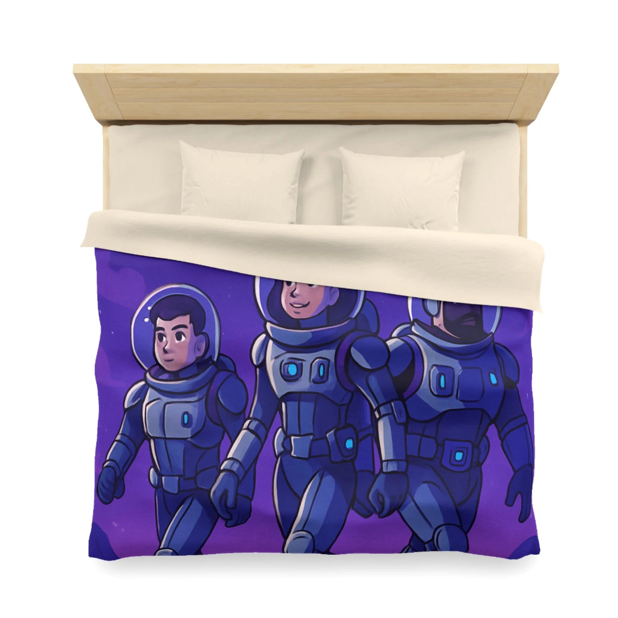 Housse de Couette Spatiale avec Astronautes, Vaisseaux et Étoiles sur Fond Violet