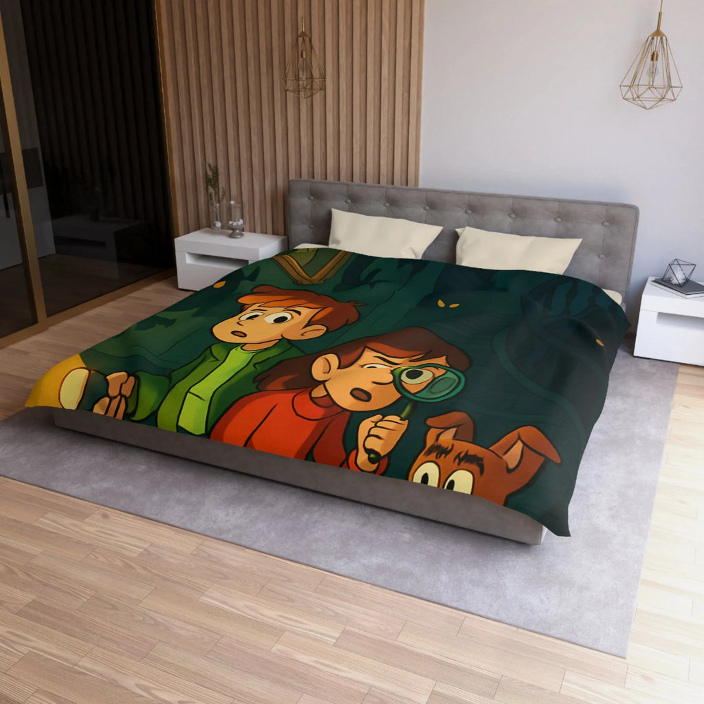 Housse de Couette Mystère Enfantine avec Chien Détective et Enfants Explorateurs