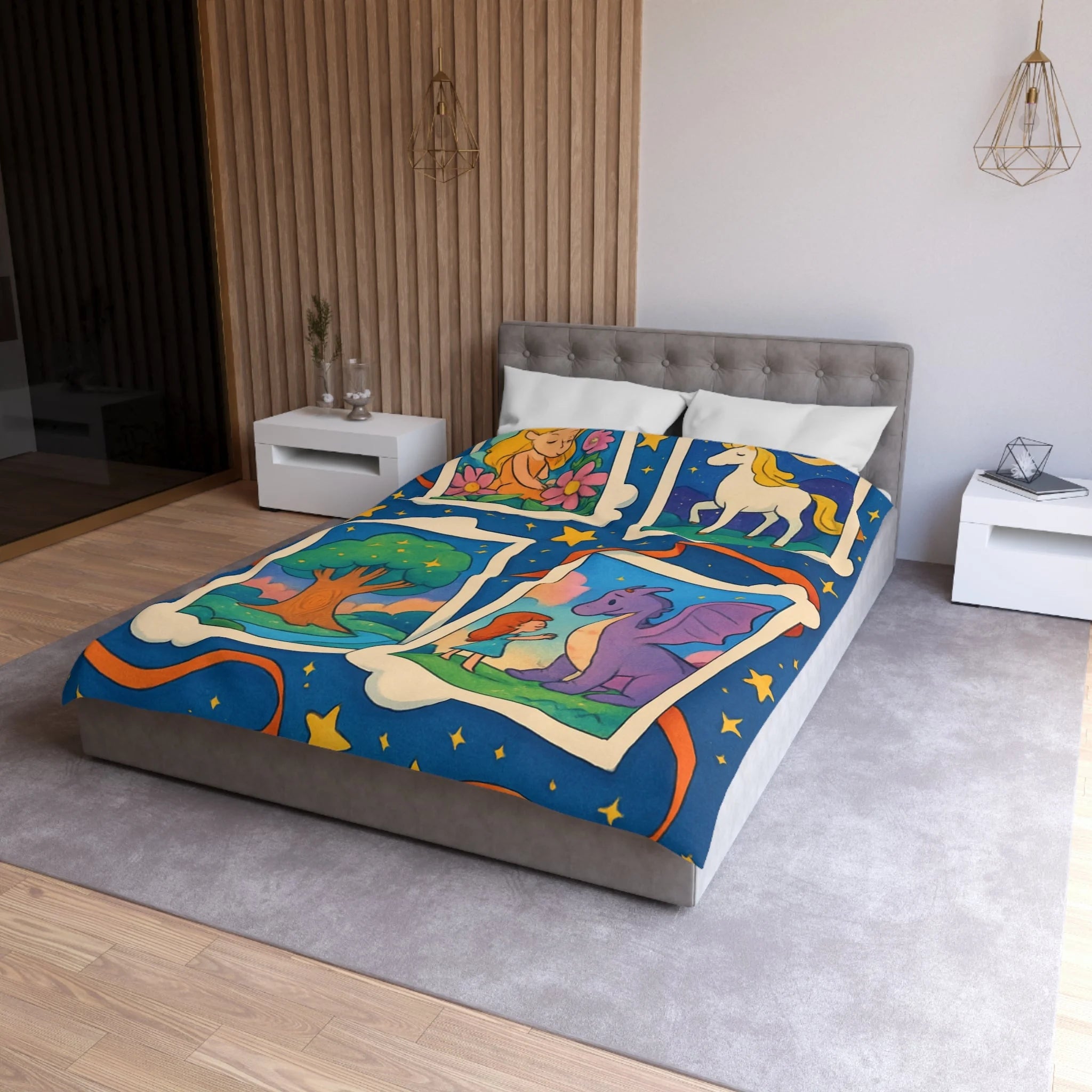 Housse de Couette Microfibre Illustration Unique Design Moderne Décoration Intérieure Raffinée