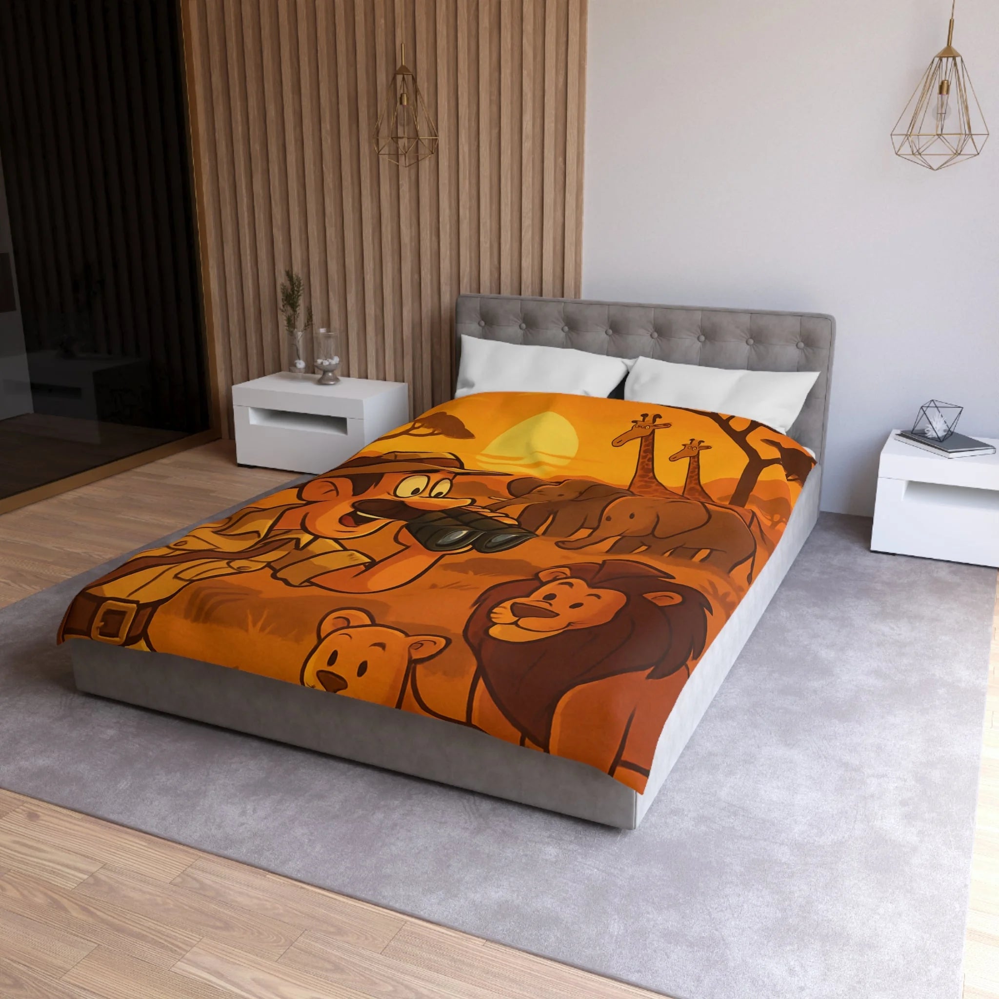 Housse de couette safari au coucher de soleil avec animaux d'Afrique pour enfants